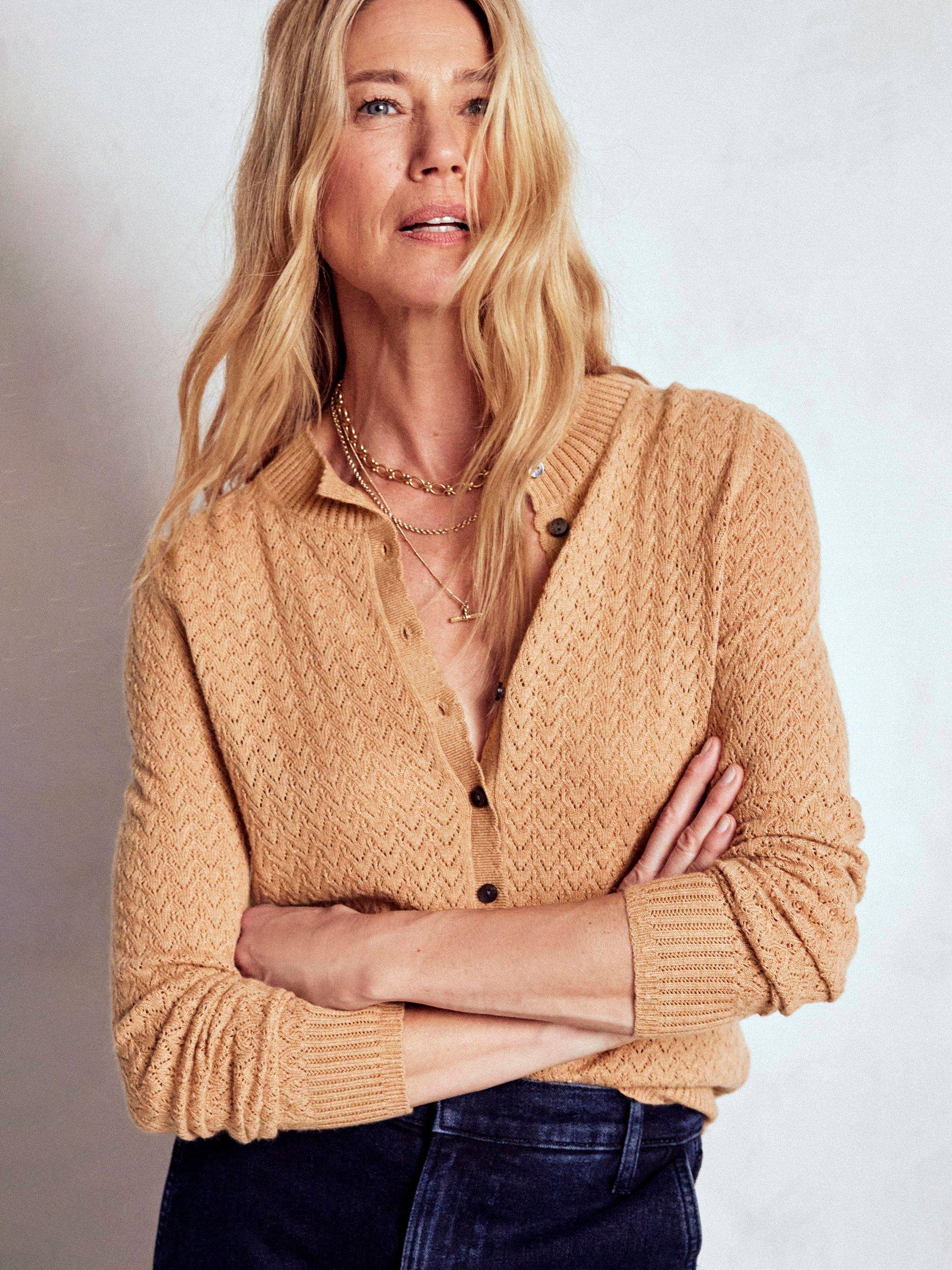 Product image 4 of 6, which shows Boden Diane Pointelle Cardigan, Camel, XL