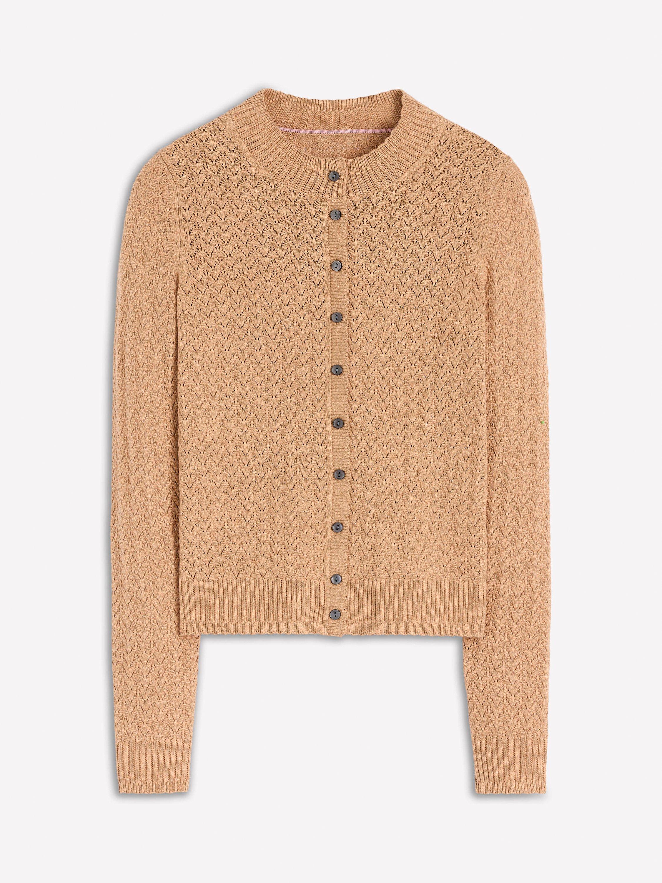 Product image 5 of 6, which shows Boden Diane Pointelle Cardigan, Camel, XL