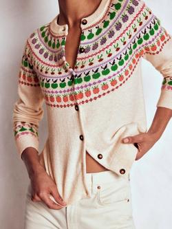 Boden Edie Fair Isle Fruits Wool Blend Cardigan, Ecru - view 2, Ecru