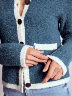 Boden Holly Colour Contrast Boucle Wool Rich Jacket - view 2, Denim Blue