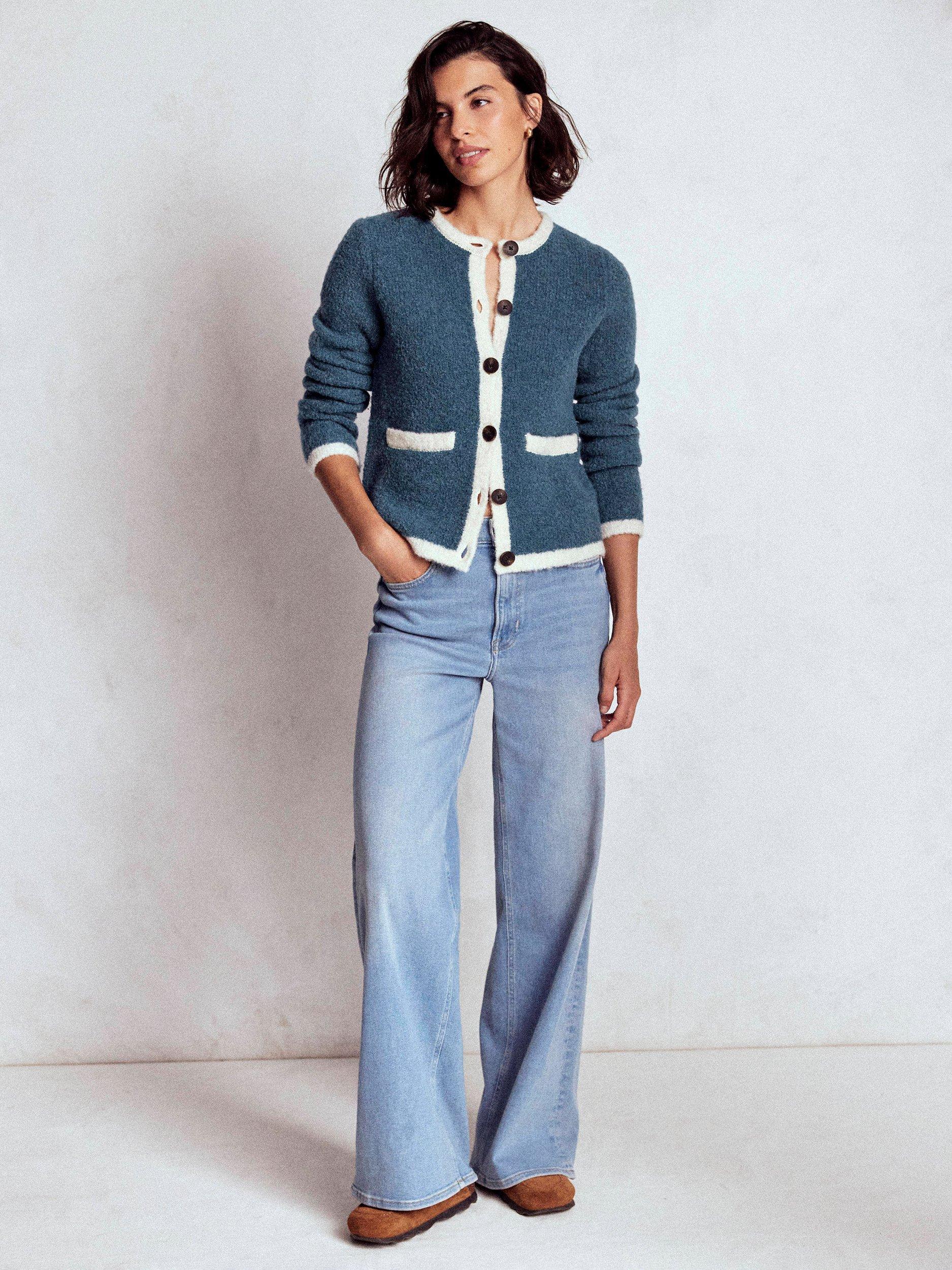 Product image 4 of 7, which shows Boden Holly Colour Contrast Boucle Wool Rich Jacket, Denim Blue, 8