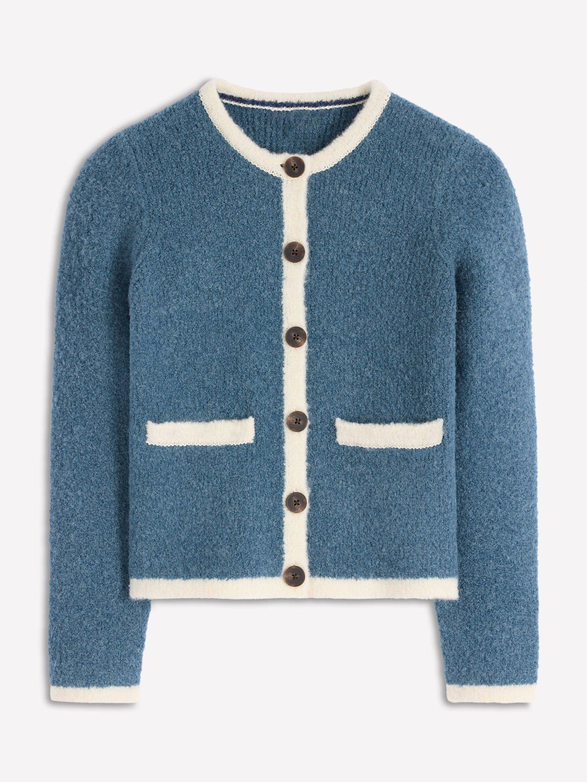 Product image 6 of 7, which shows Boden Holly Colour Contrast Boucle Wool Rich Jacket, Denim Blue, 8