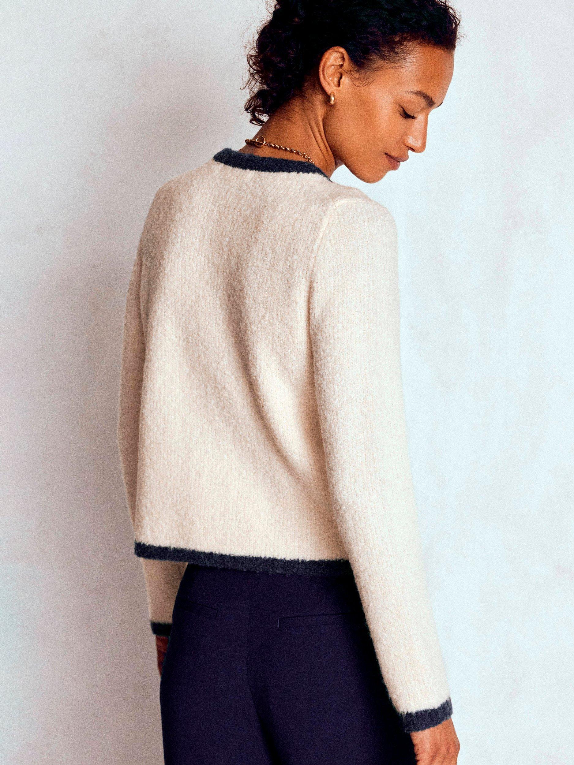 Product image 3 of 6, which shows Boden Holly Colour Contrast Boucle Wool Rich Jacket, Warm Ivory, 12