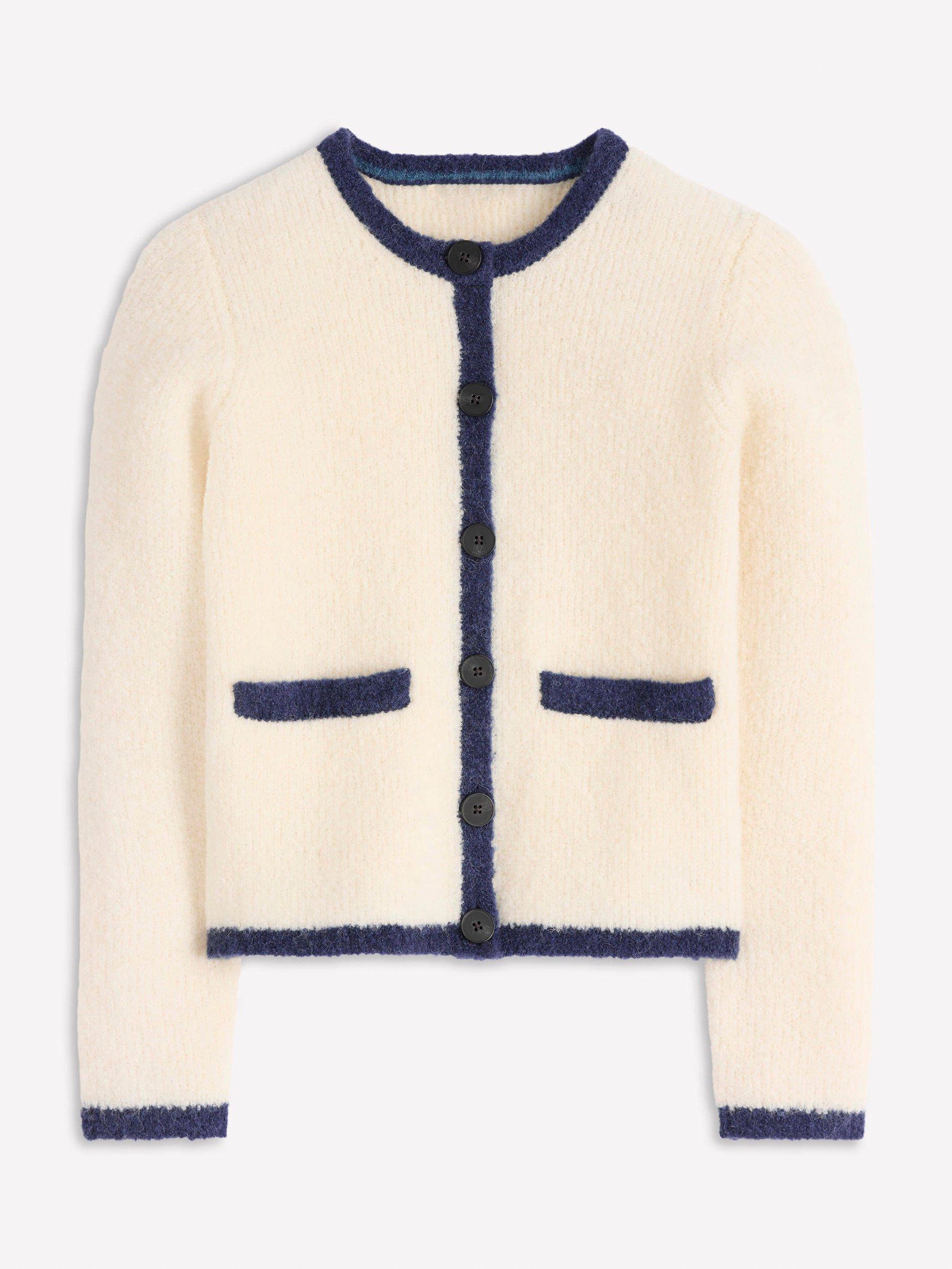 Product image 5 of 6, which shows Boden Holly Colour Contrast Boucle Wool Rich Jacket, Warm Ivory, 12
