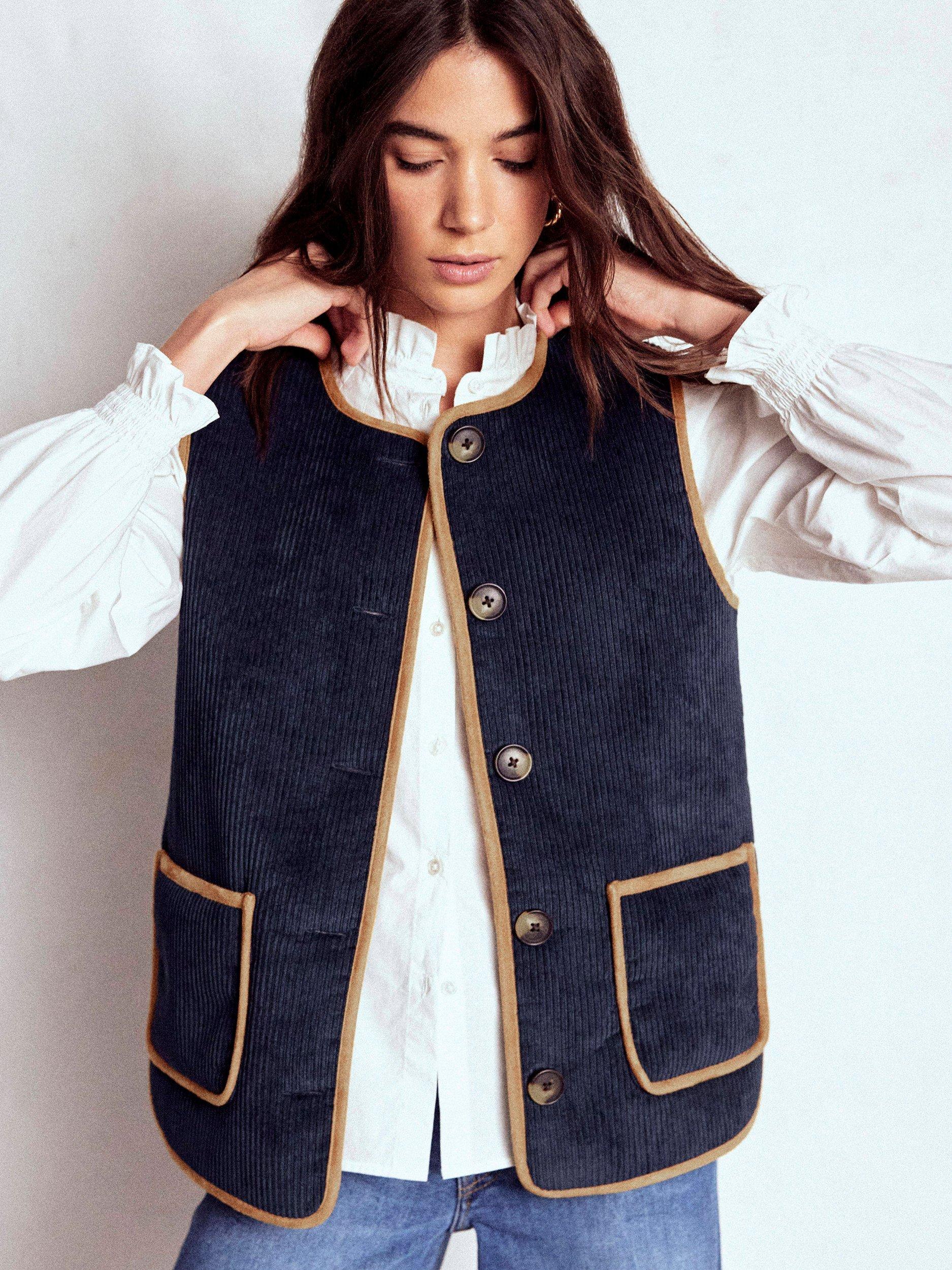 Product image 1 of 8, which shows Boden Clerkenwell Reversible Gilet, Navy, 14