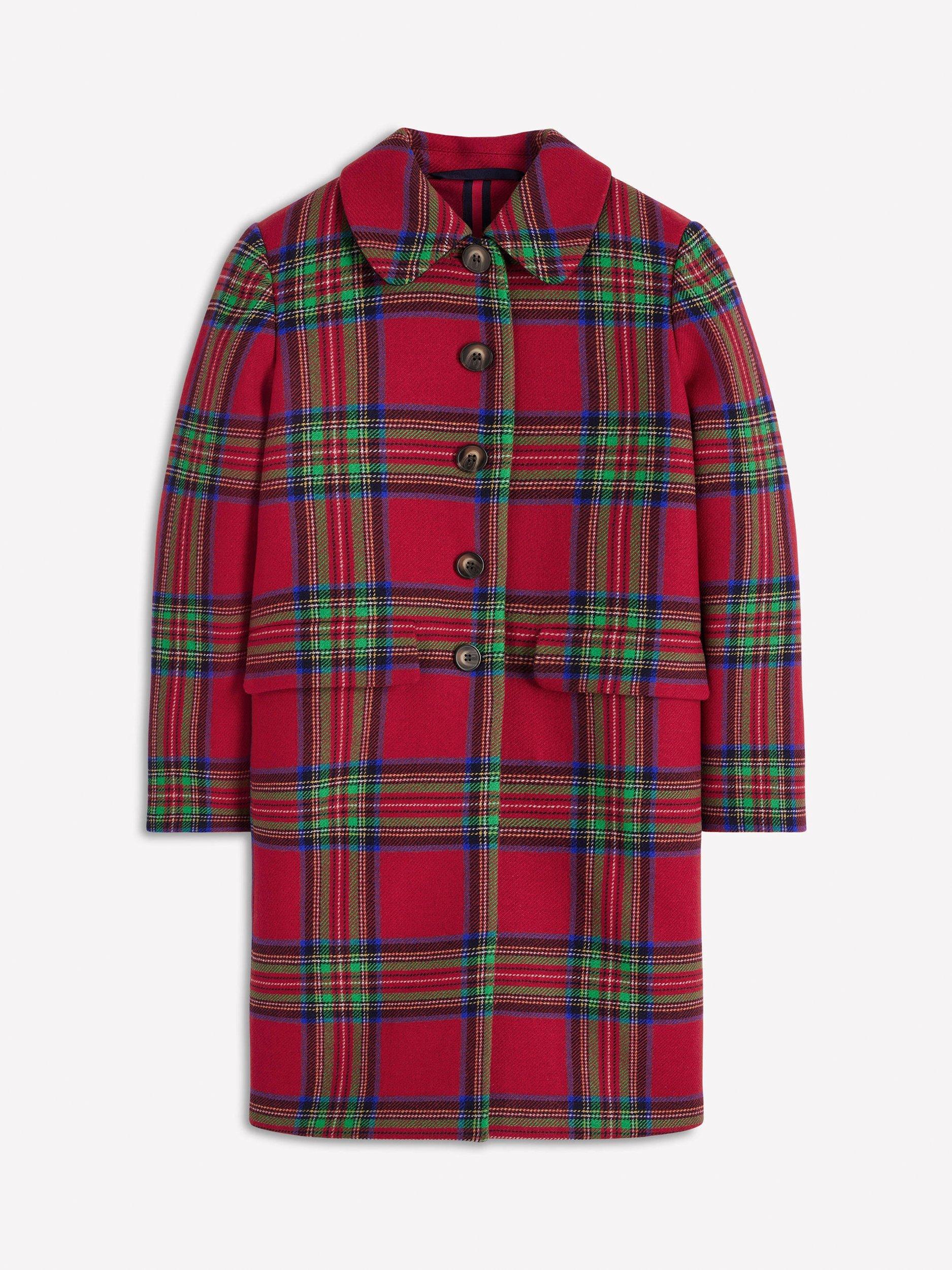 Product image 5 of 5, which shows Boden Edinburgh Tartan Wool Rich Swing Coat, Red/Multi, 8
