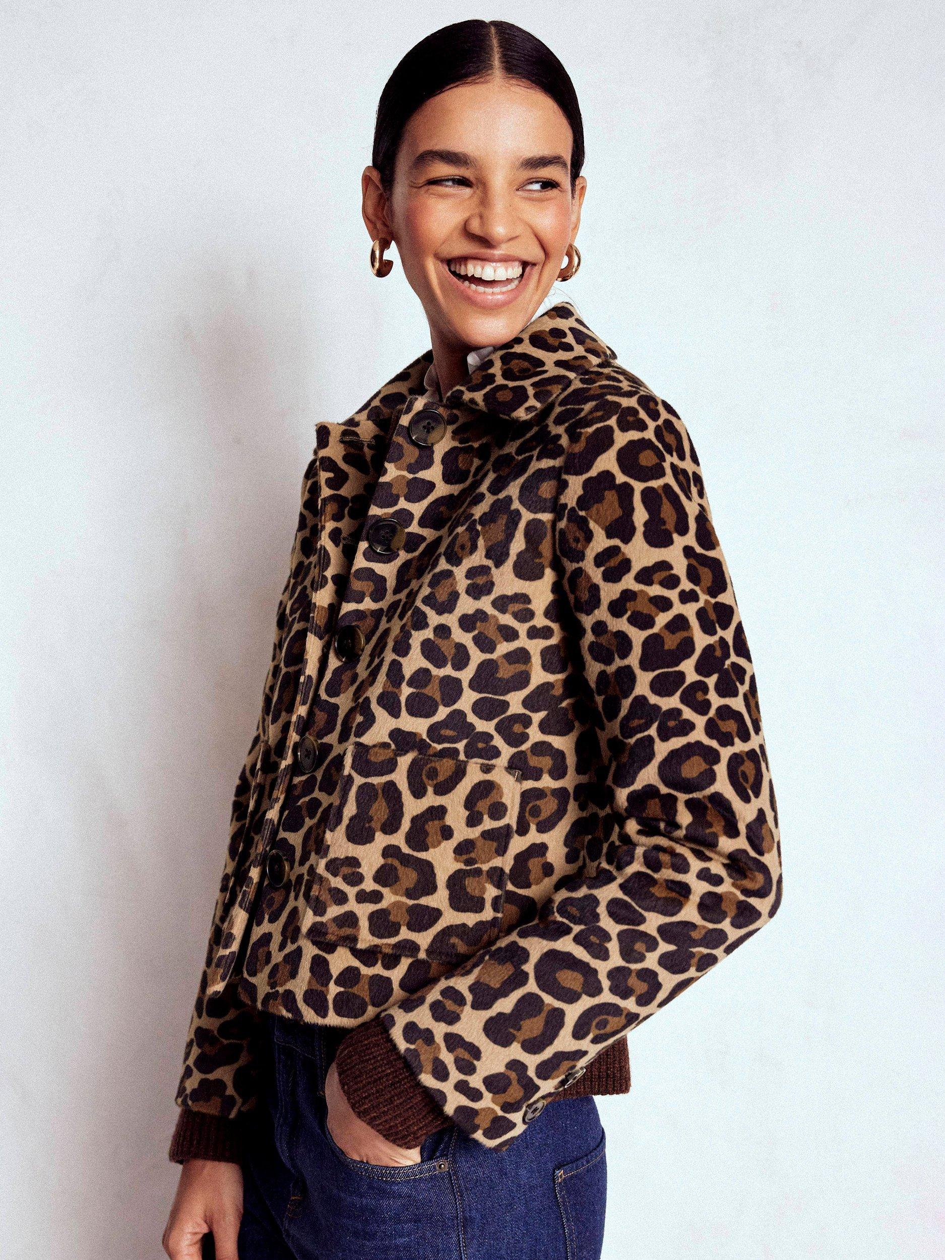 Product image 2 of 6, which shows Boden Knightsbridge Leopard Print Pony Jacket, Multi, 8