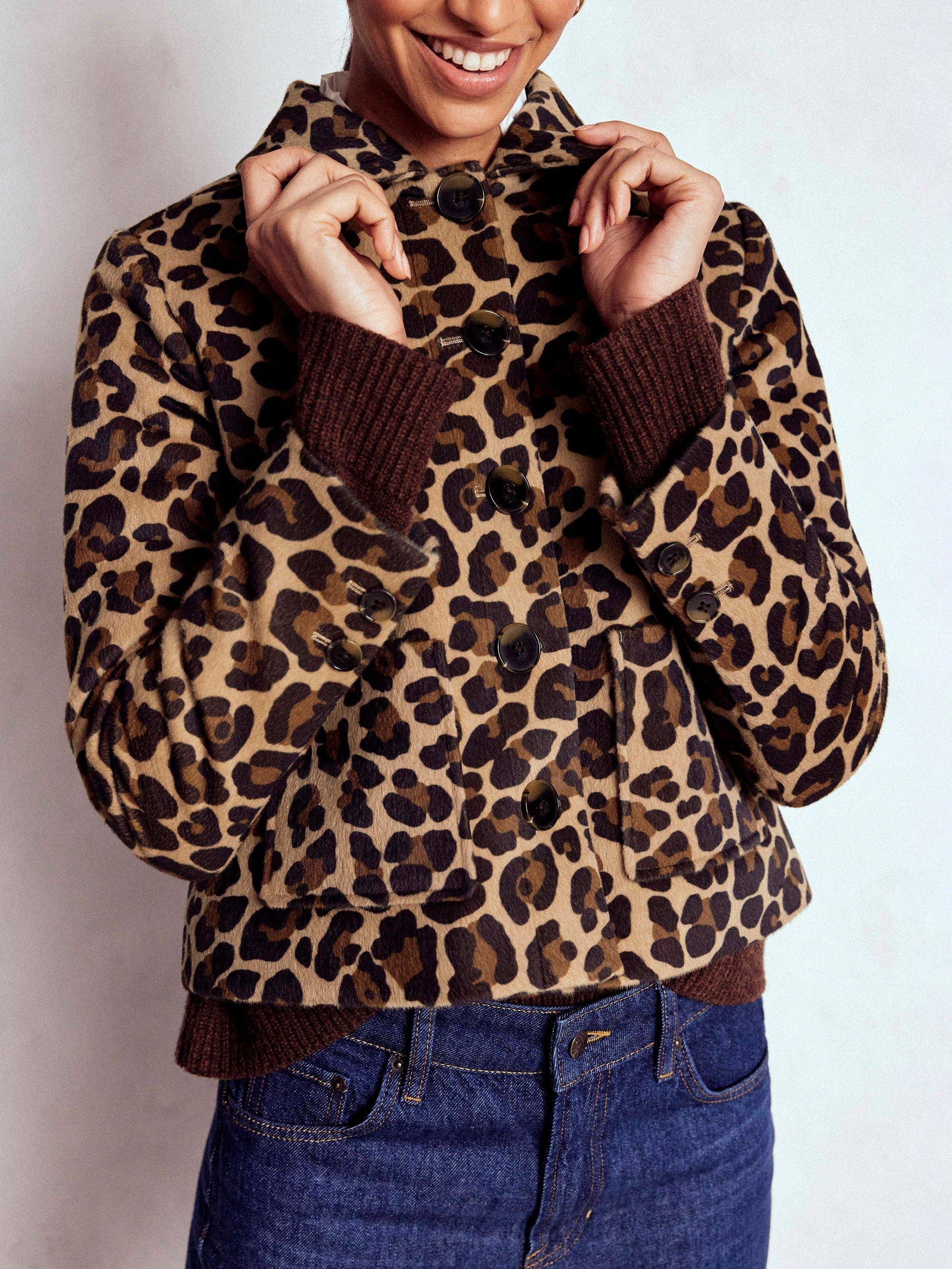 Product image 3 of 6, which shows Boden Knightsbridge Leopard Print Pony Jacket, Multi, 8