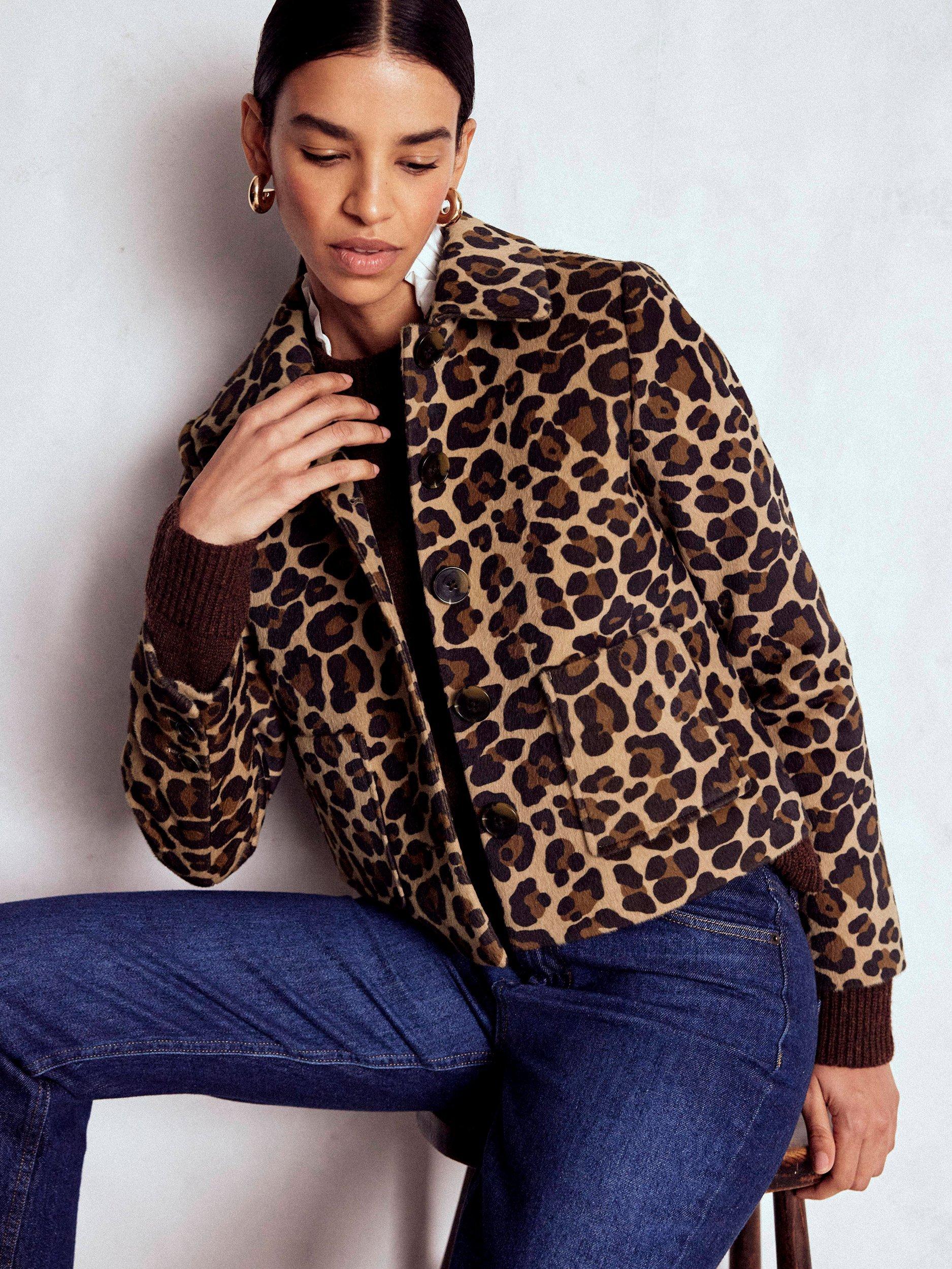 Product image 5 of 6, which shows Boden Knightsbridge Leopard Print Pony Jacket, Multi, 8