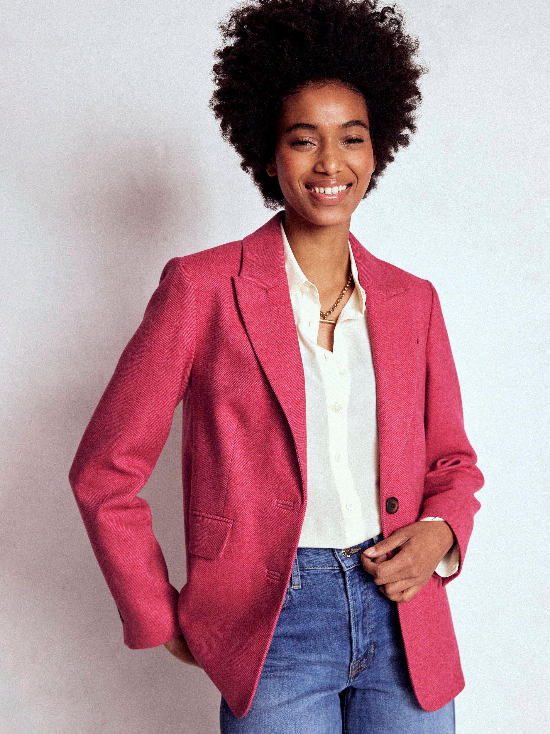 Product image 1 of 5, which shows Boden Stamford Wool Rich Blazer, Pink, 12