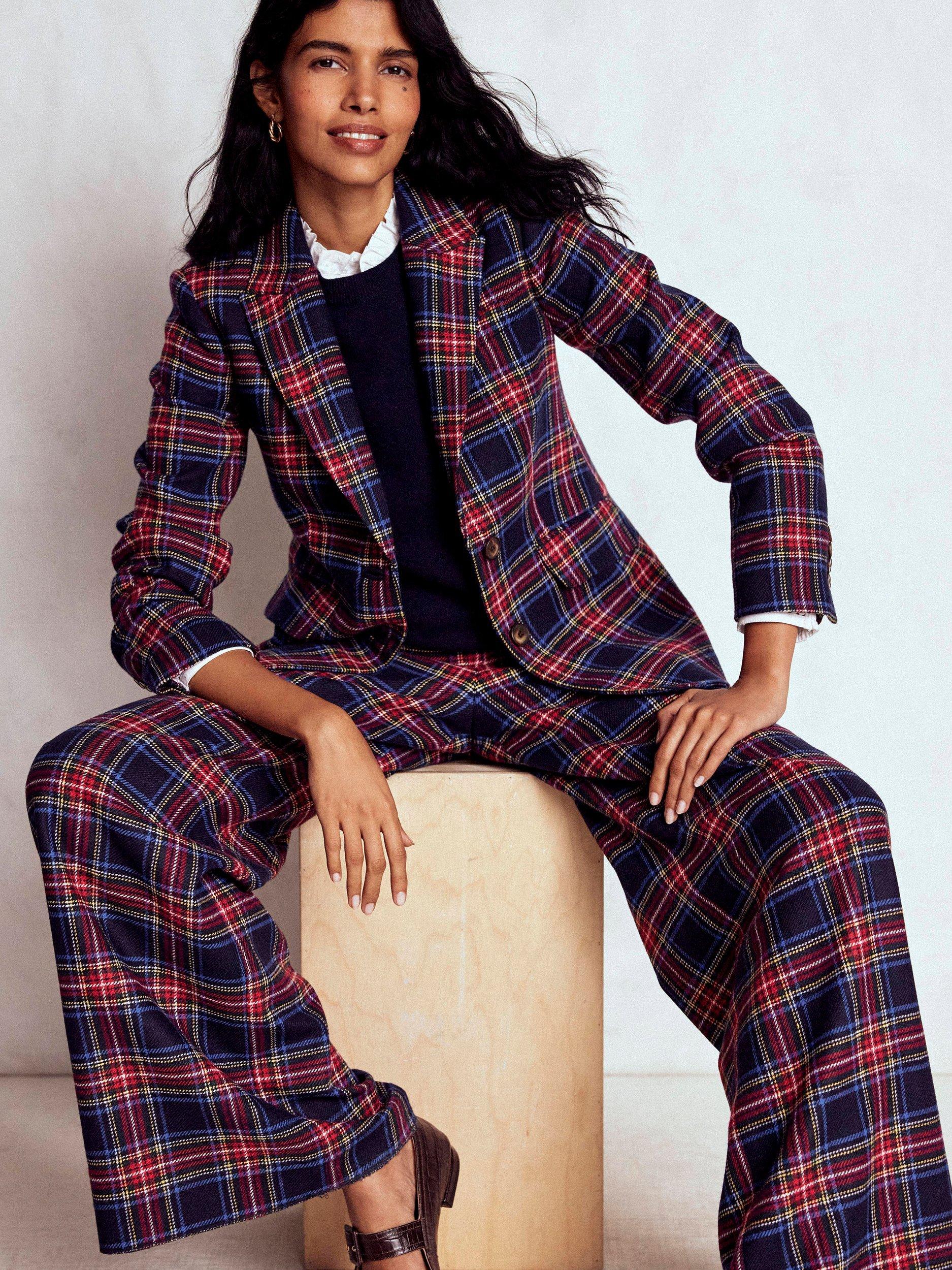 Product image 2 of 5, which shows Boden Stamford Tartan Wool Rich Blazer, Navy/Multi, 10