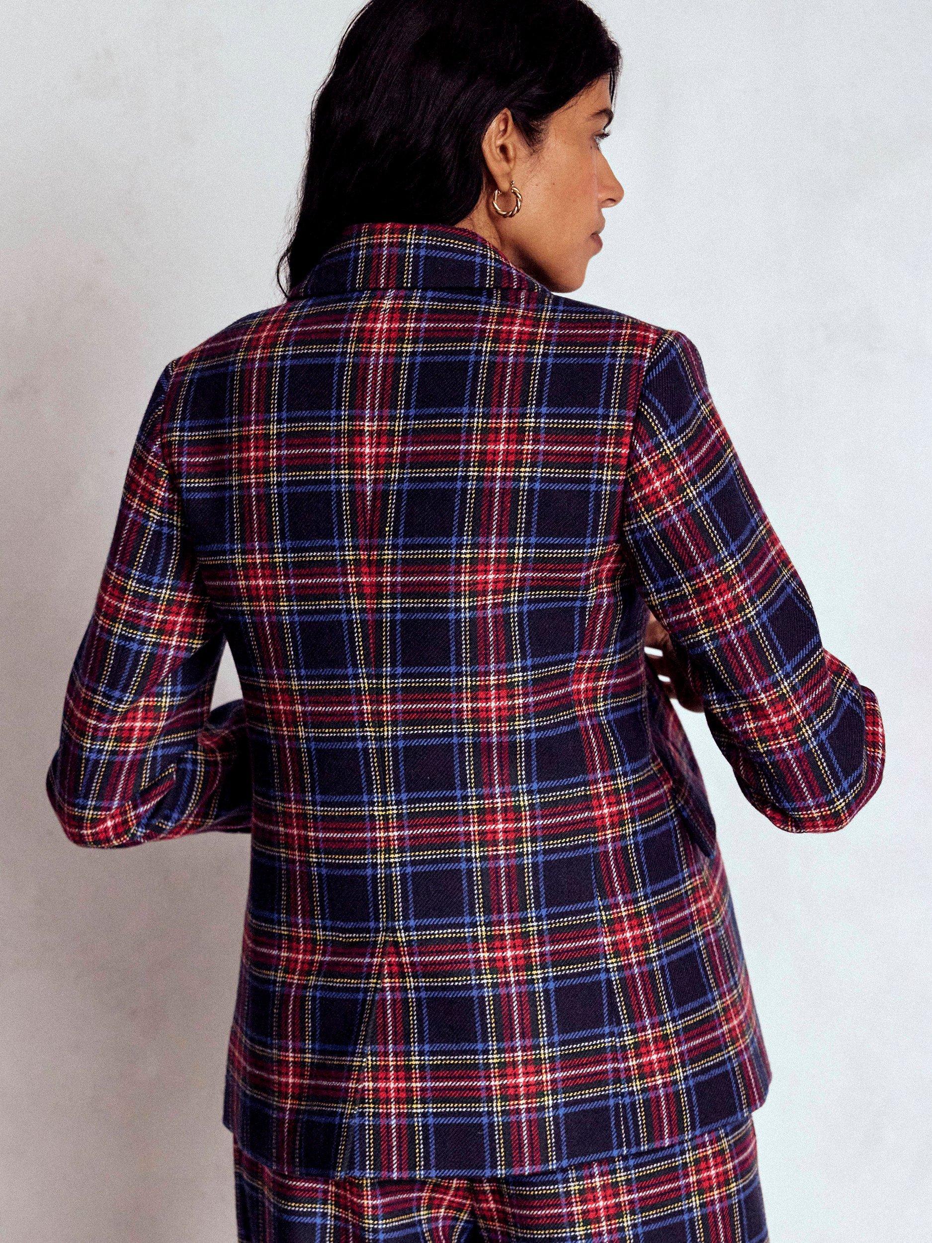 Product image 4 of 5, which shows Boden Stamford Tartan Wool Rich Blazer, Navy/Multi, 10