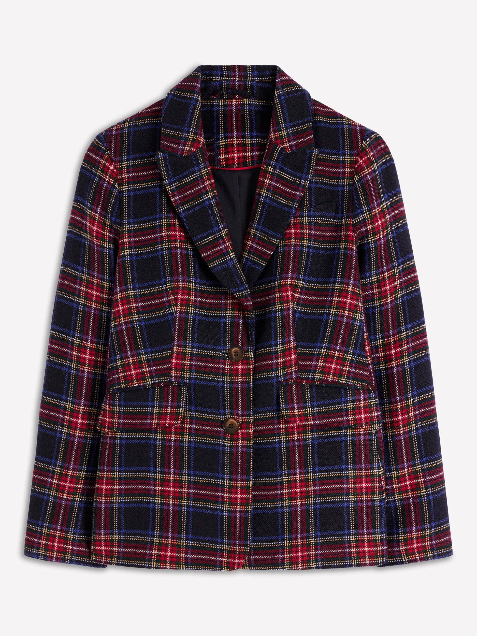 Product image 5 of 5, which shows Boden Stamford Tartan Wool Rich Blazer, Navy/Multi, 10