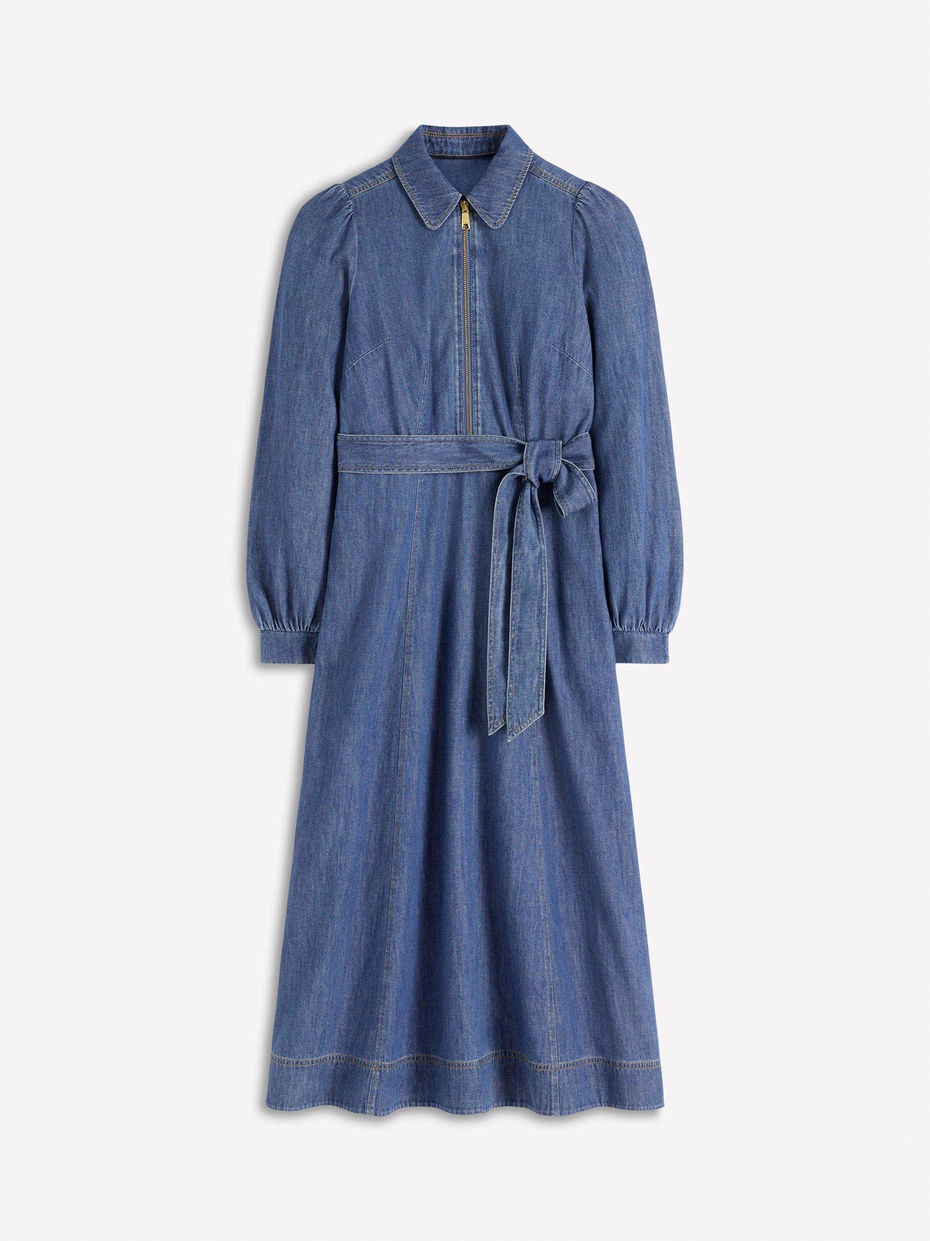 Boden Adelaide Zip Denim Midi Dress, Mid Vintage Denim