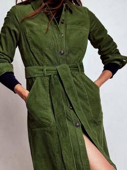 Boden Amanda Corduroy Shirt Midi Dress, Fern - view 2, Fern