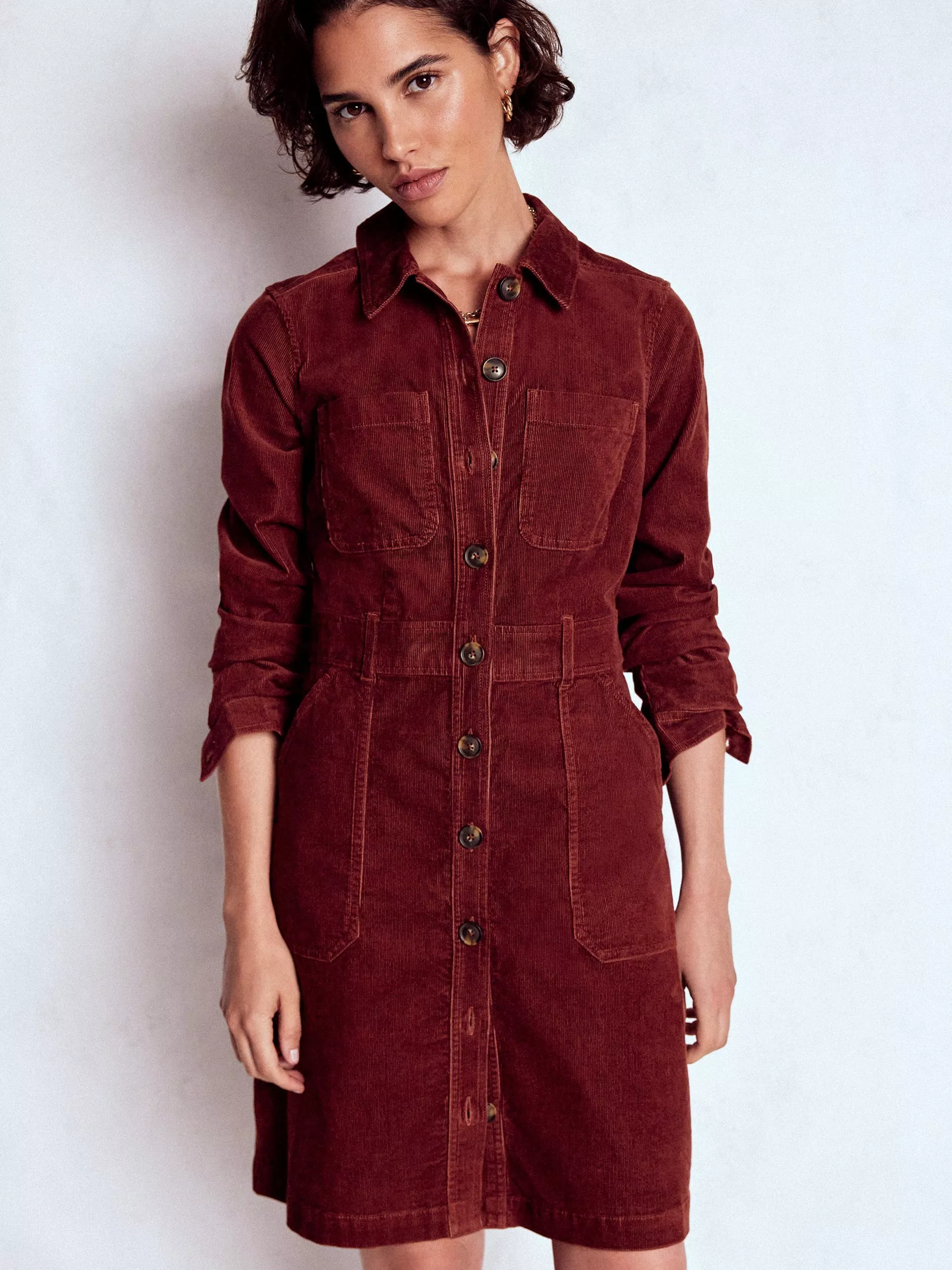 Boden Amanda Cotton Blend Long Sleeve Collar Midi Dress