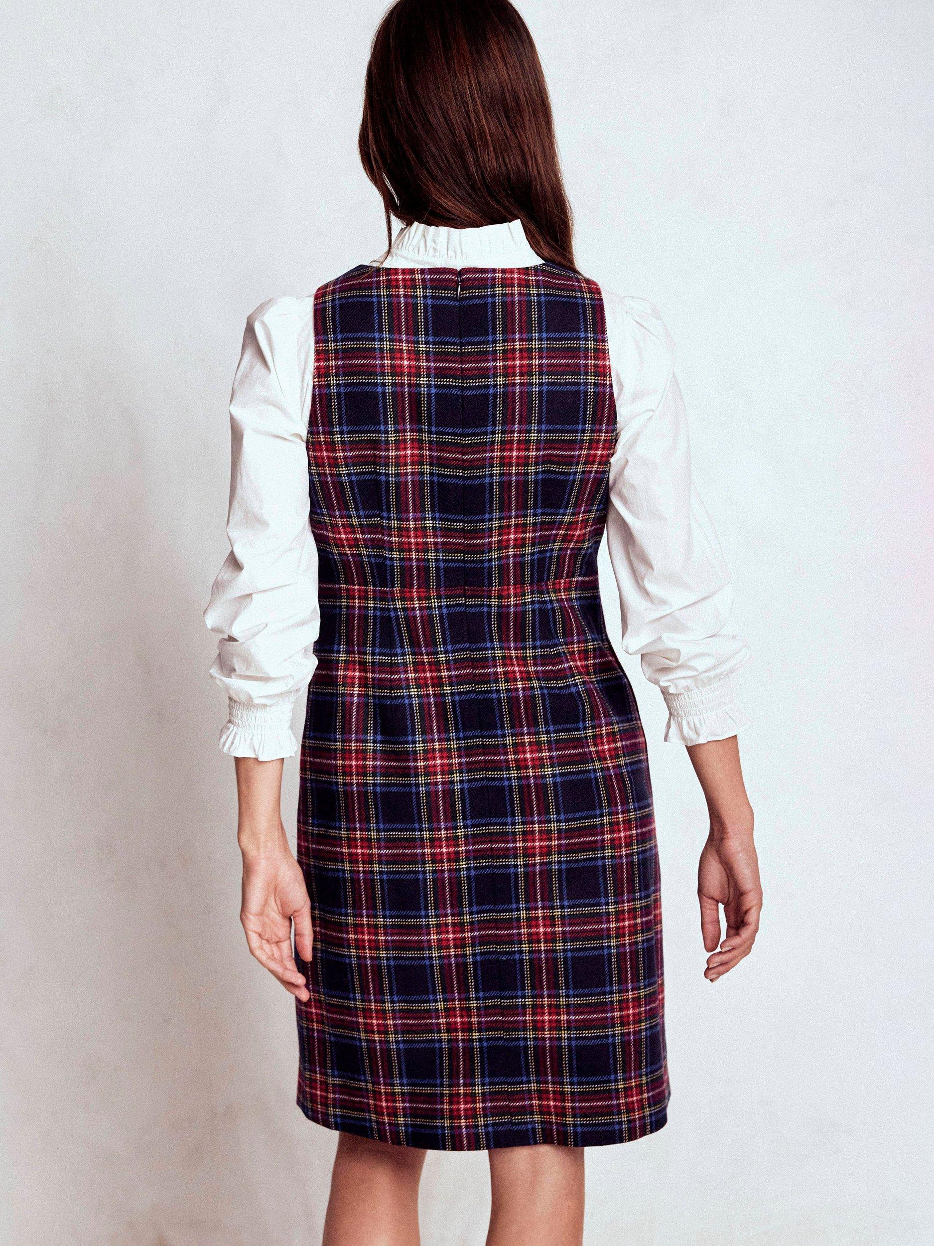 Product image 3 of 5, which shows Boden Annie Check Wool Rich Shift Dress, Navy/Multi, 12