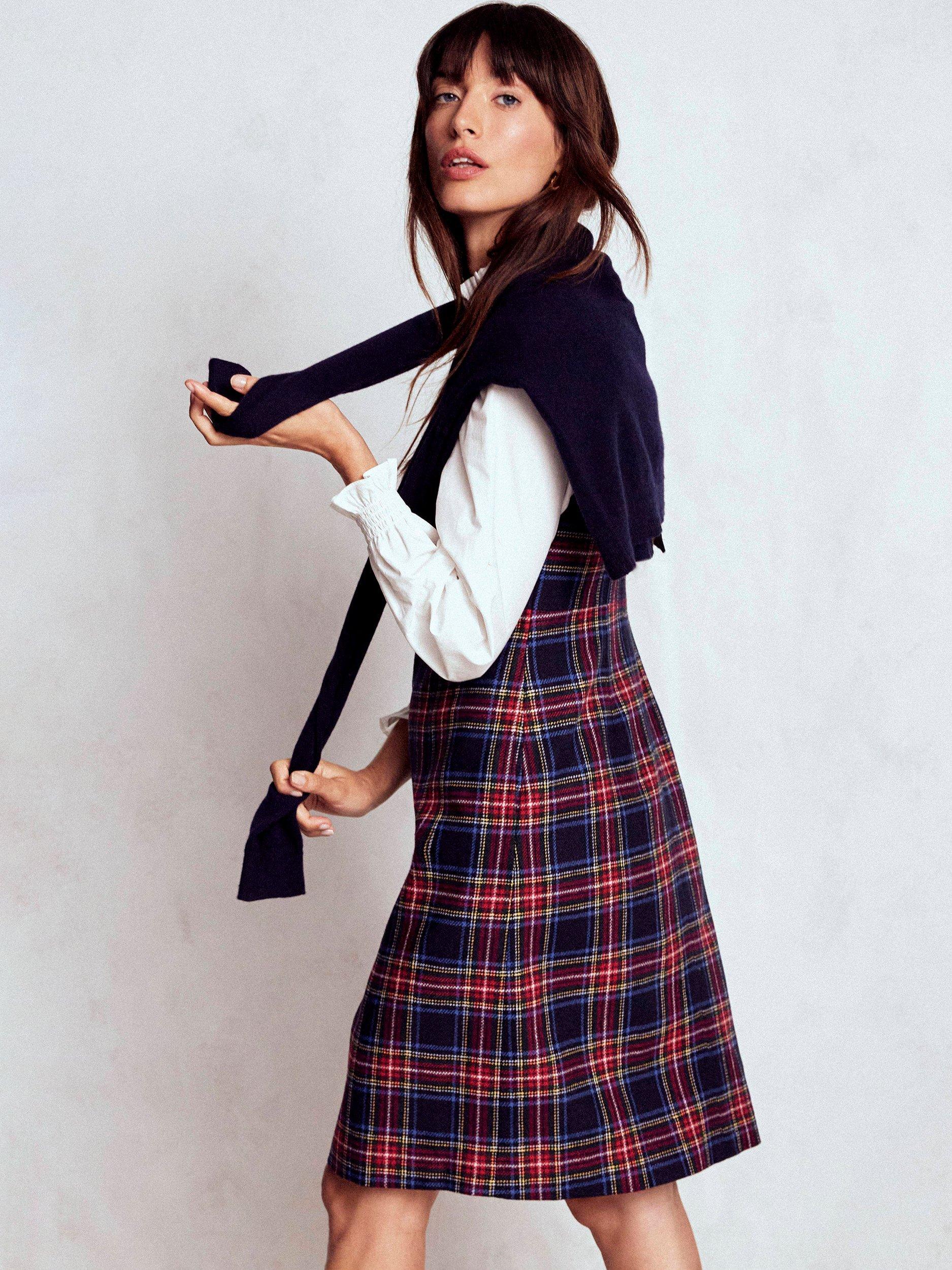 Product image 4 of 5, which shows Boden Annie Check Wool Rich Shift Dress, Navy/Multi, 12