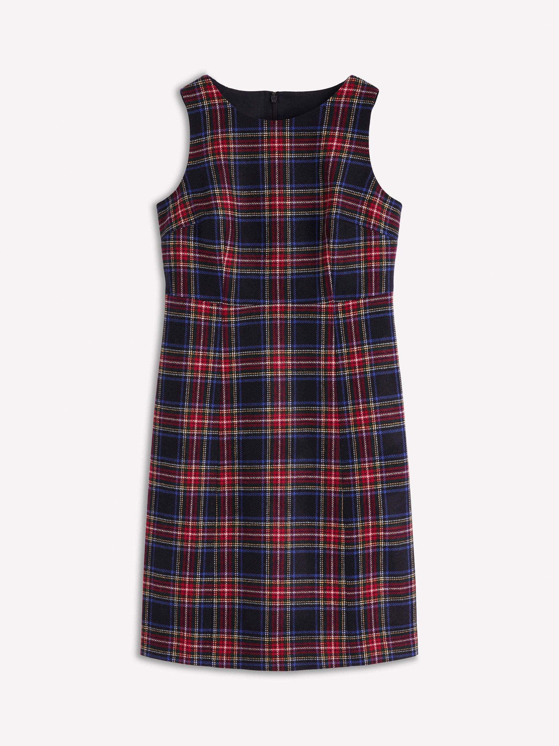 Product image 5 of 5, which shows Boden Annie Check Wool Rich Shift Dress, Navy/Multi, 12