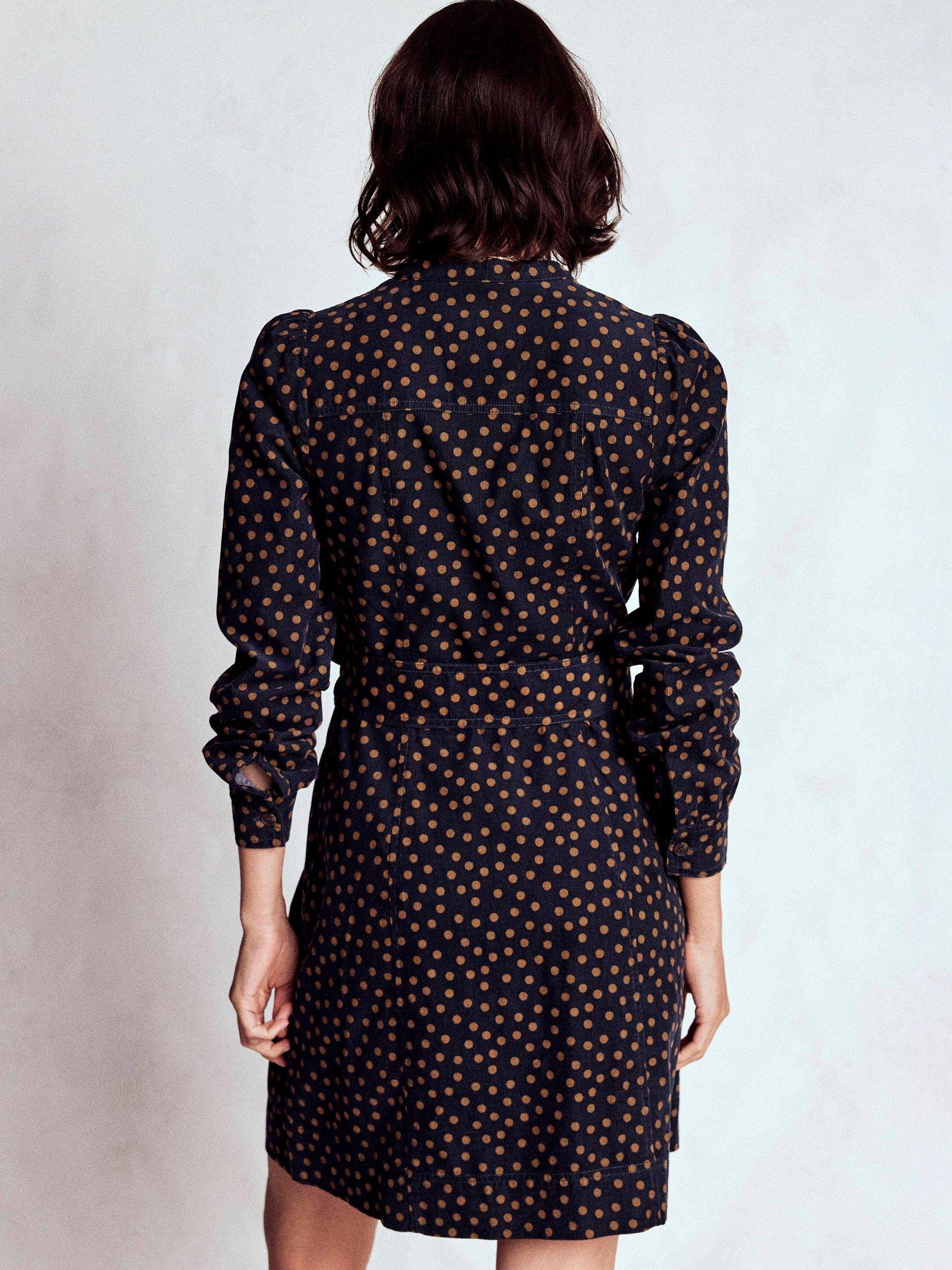 Product image 4 of 5, which shows Boden Bre Polka Dot Corduroy Dress, Navy, 10