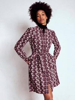 Boden Bre Bird Corduroy Dress, Cherry/Swallow, Cherry/Swallow