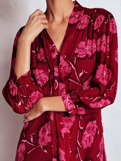 Boden Brooke Floral Tie Neck Tea Dress, Red - view 2, Red