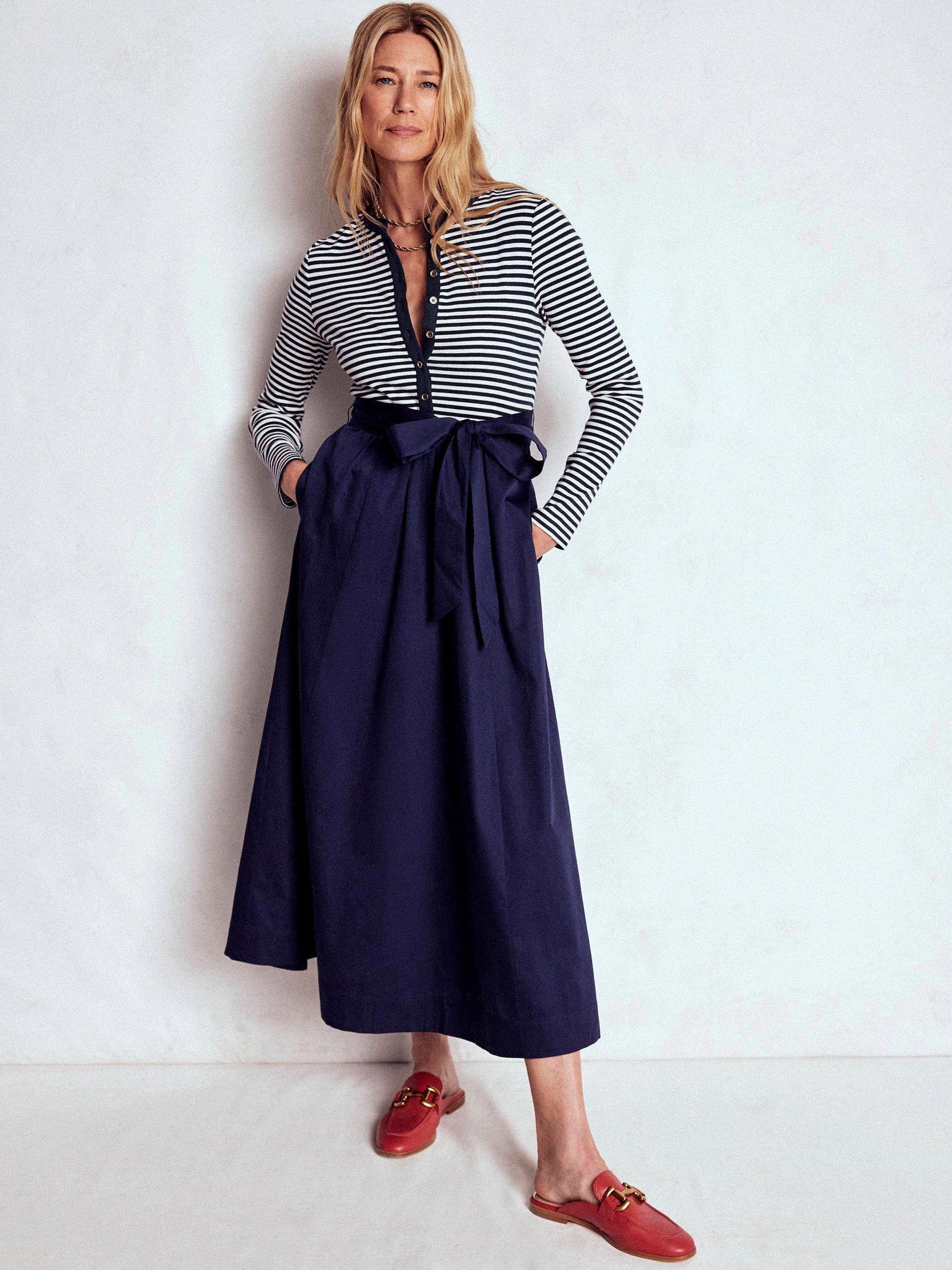 Product image 1 of 5, which shows Boden Button Detail Mix Dress, Navy, 12