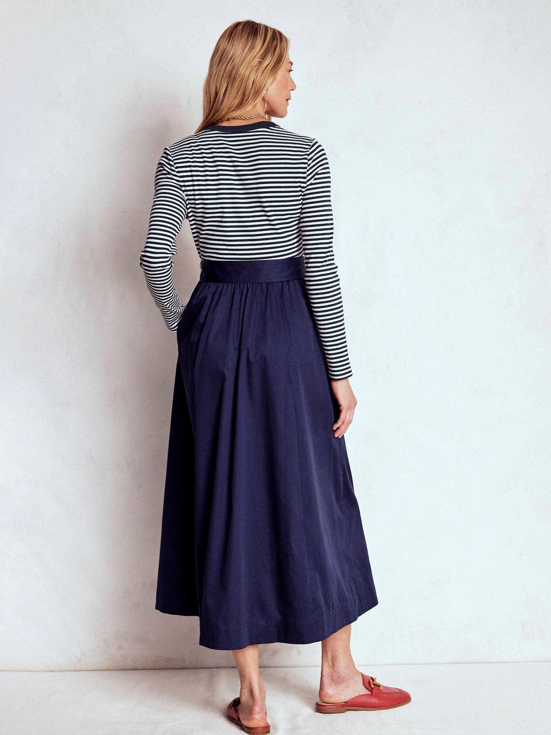 Product image 3 of 5, which shows Boden Button Detail Mix Dress, Navy, 12