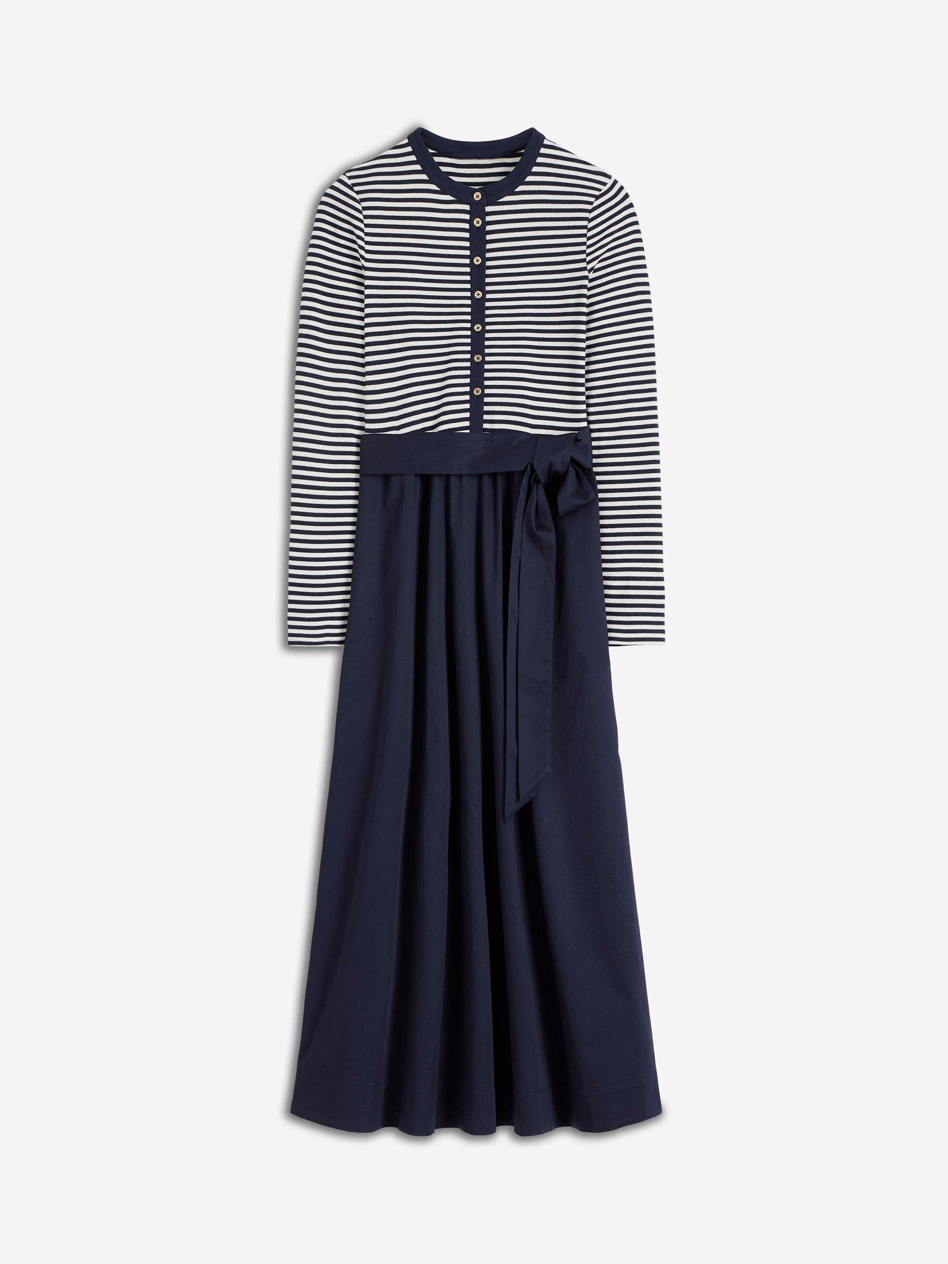 Product image 5 of 5, which shows Boden Button Detail Mix Dress, Navy, 12