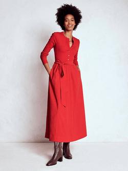 Boden Button Detail Mix Dress, Crimson Red, Crimson Red