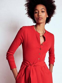 Boden Button Detail Mix Dress, Crimson Red - view 2, Crimson Red