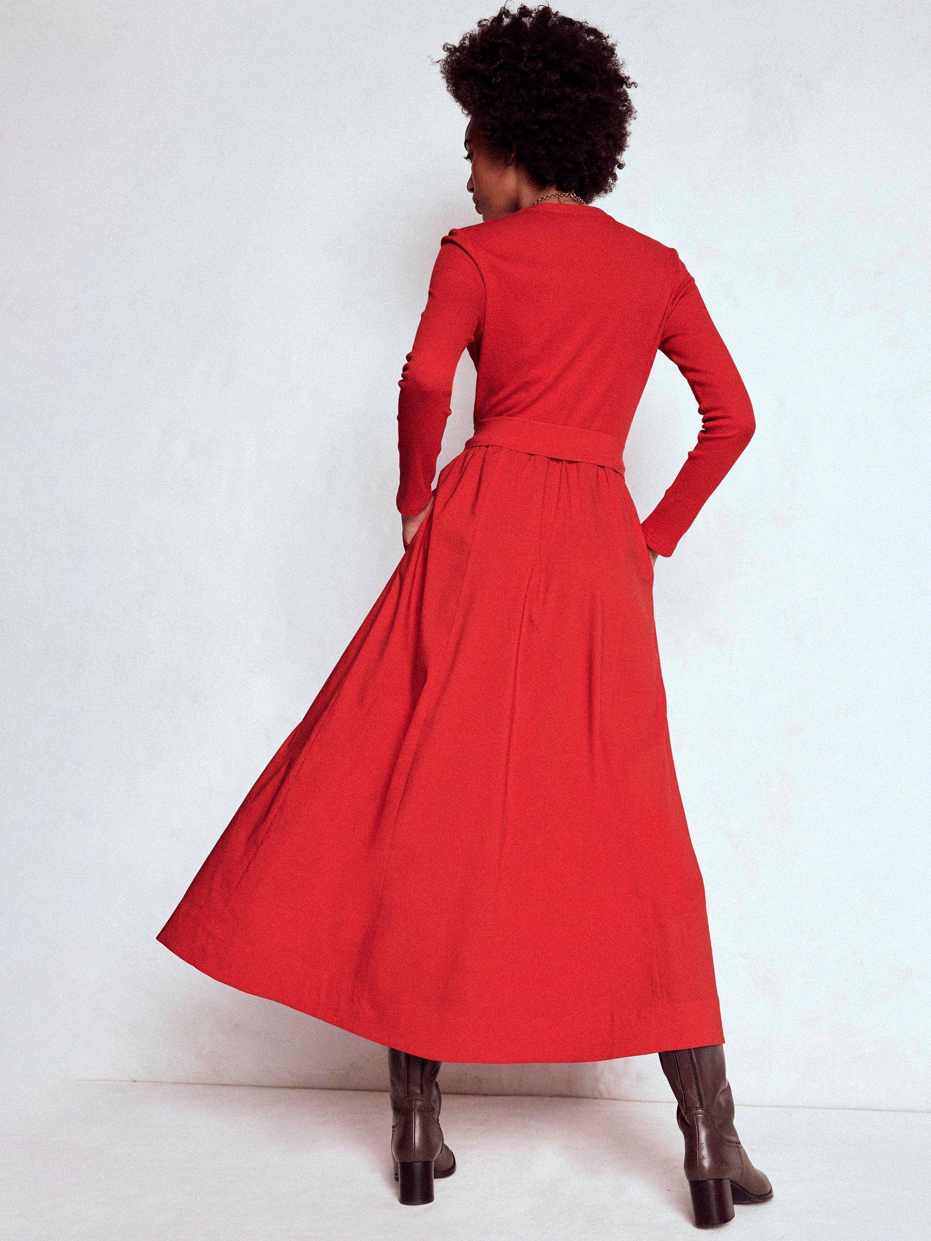 Product image 3 of 6, which shows Boden Button Detail Mix Dress, Crimson Red, 8