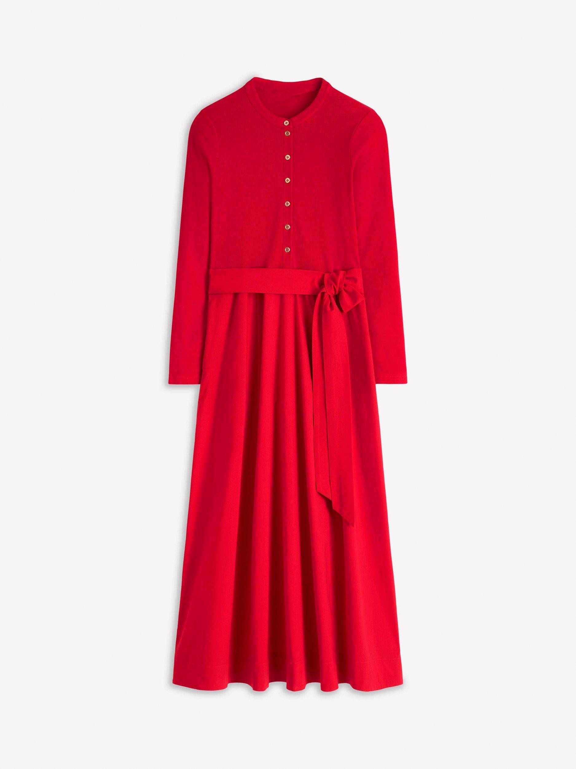 Product image 6 of 6, which shows Boden Button Detail Mix Dress, Crimson Red, 8