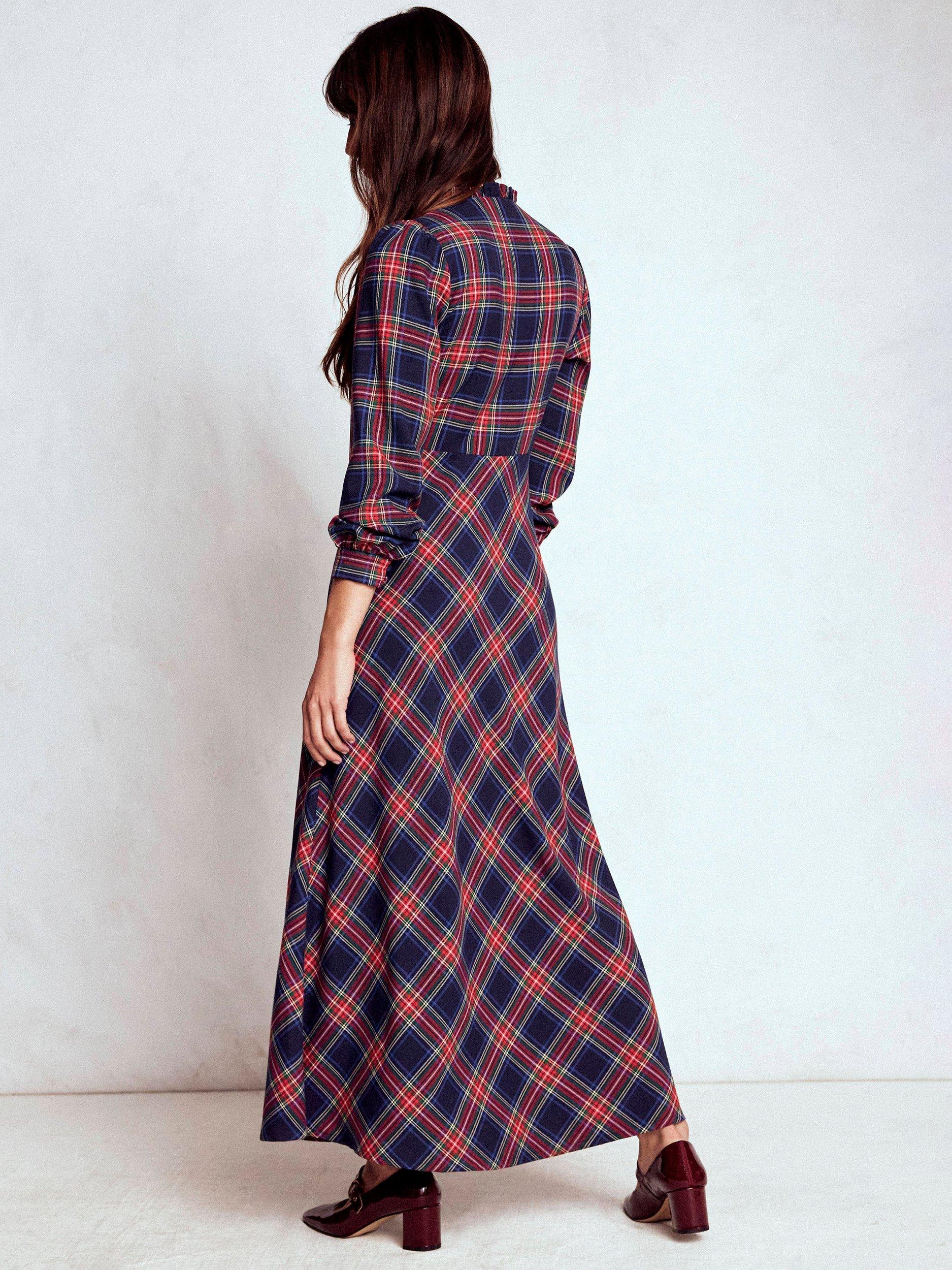 Product image 3 of 6, which shows Boden Cassie Check Tea Dress, Navy/Green/Red, 10