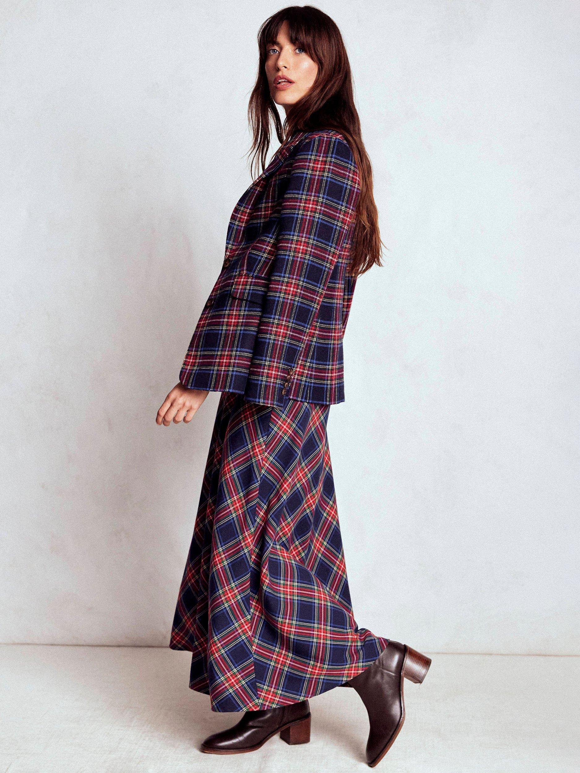 Product image 5 of 6, which shows Boden Cassie Check Tea Dress, Navy/Green/Red, 10