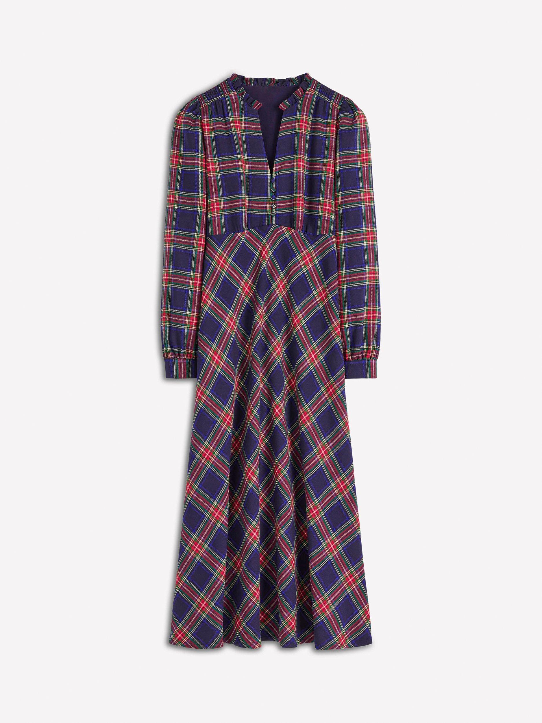 Product image 6 of 6, which shows Boden Cassie Check Tea Dress, Navy/Green/Red, 10
