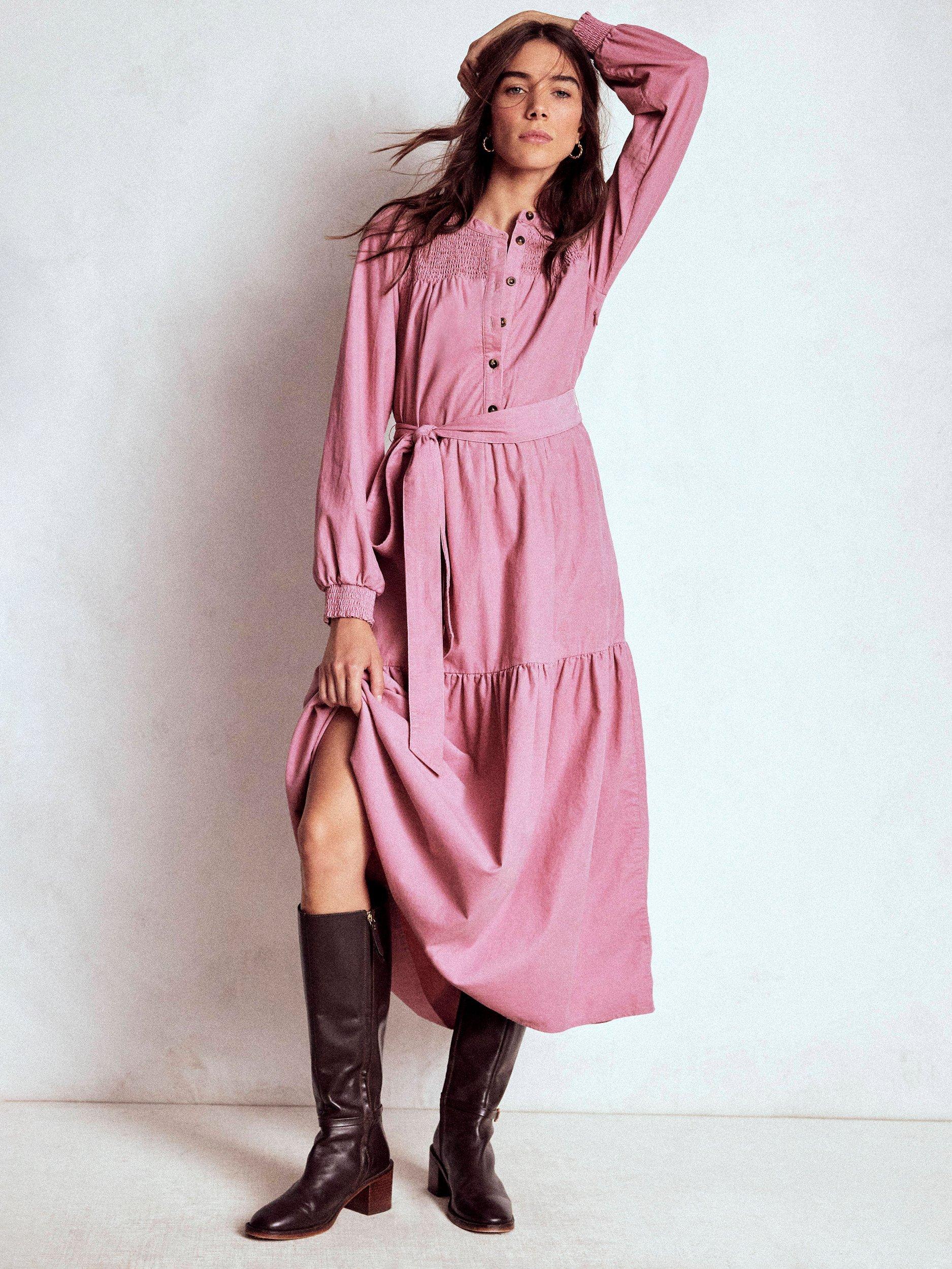 Boden Cecily Corduroy Tiered Midi Dress, Pink Haze