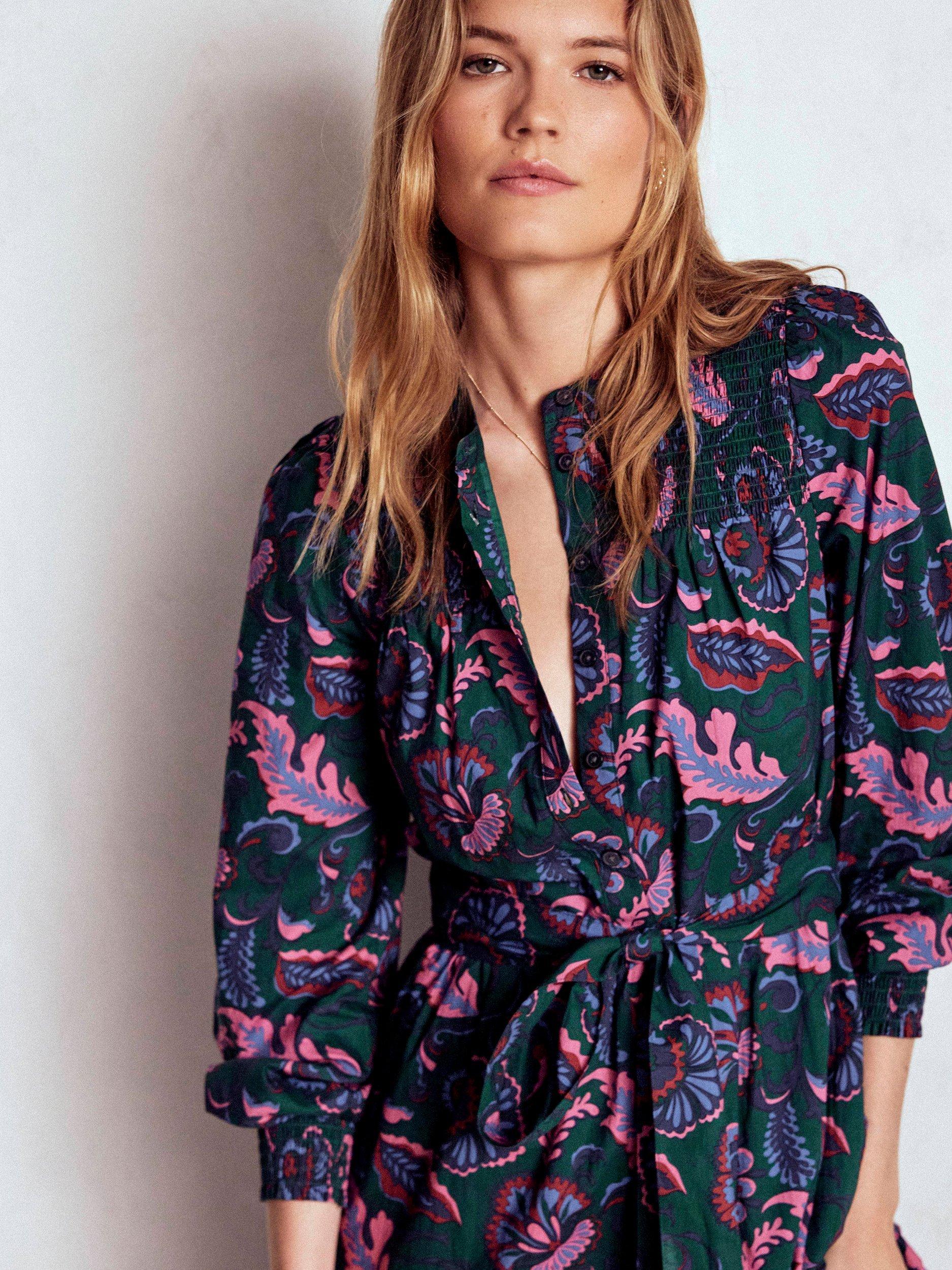 Product image 5 of 6, which shows Boden Cecily Leaves Midi Dress, Emerald, 8