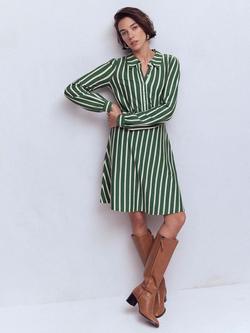 Boden Orla Stripe Shirt Dress, Emerald Night/Meadow, Emerald Night/Meadow