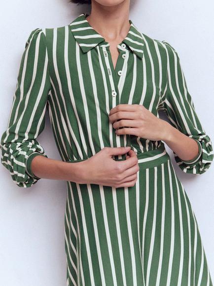 Boden Orla Stripe Shirt Dress, Emerald Night/Meadow - view 2, Emerald Night/Meadow