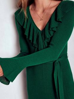 Boden Ruffled Rib Henley Dress, Emerald Night - view 2, Emerald Night