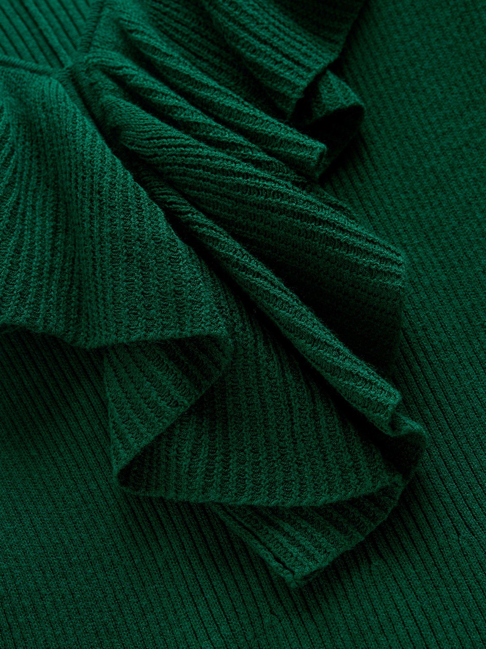 Product image 7 of 7, which shows Boden Ruffled Rib Henley Dress, Emerald Night, 8