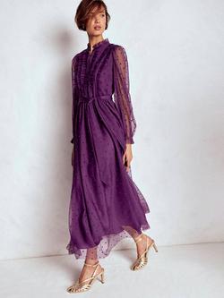 Boden Tulle Ruffle Maxi Dress, Viola Purple, Viola Purple