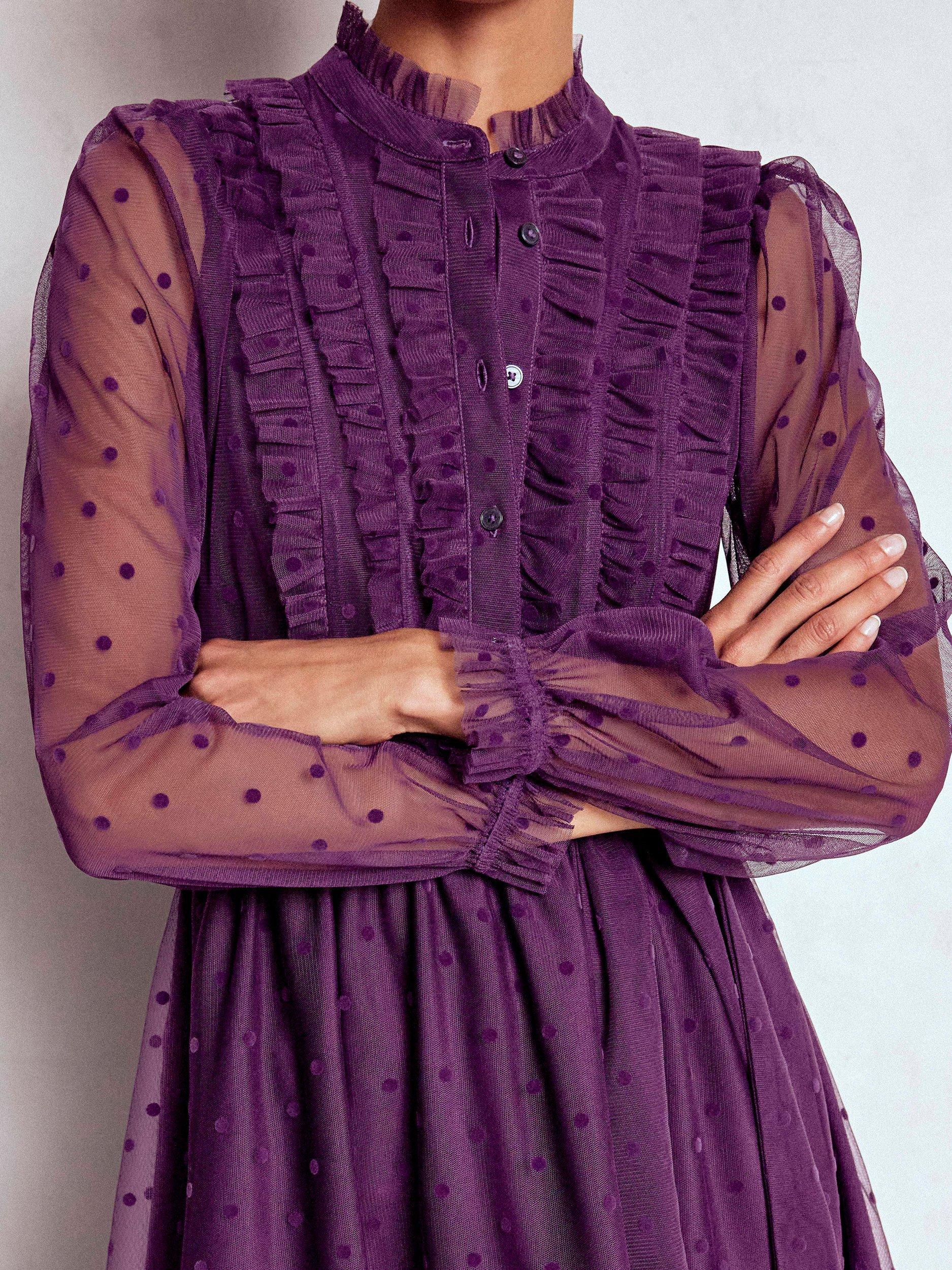 Product image 2 of 5, which shows Boden Tulle Ruffle Maxi Dress, Viola Purple, 8