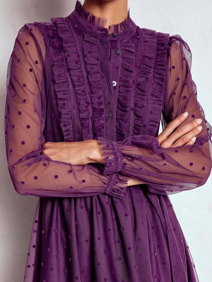 Boden Tulle Ruffle Maxi Dress, Viola Purple - view 2, Viola Purple