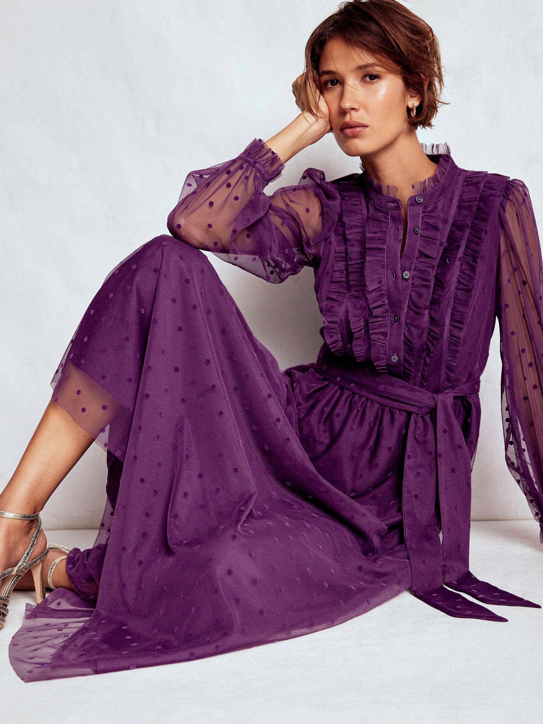 Product image 4 of 5, which shows Boden Tulle Ruffle Maxi Dress, Viola Purple, 8