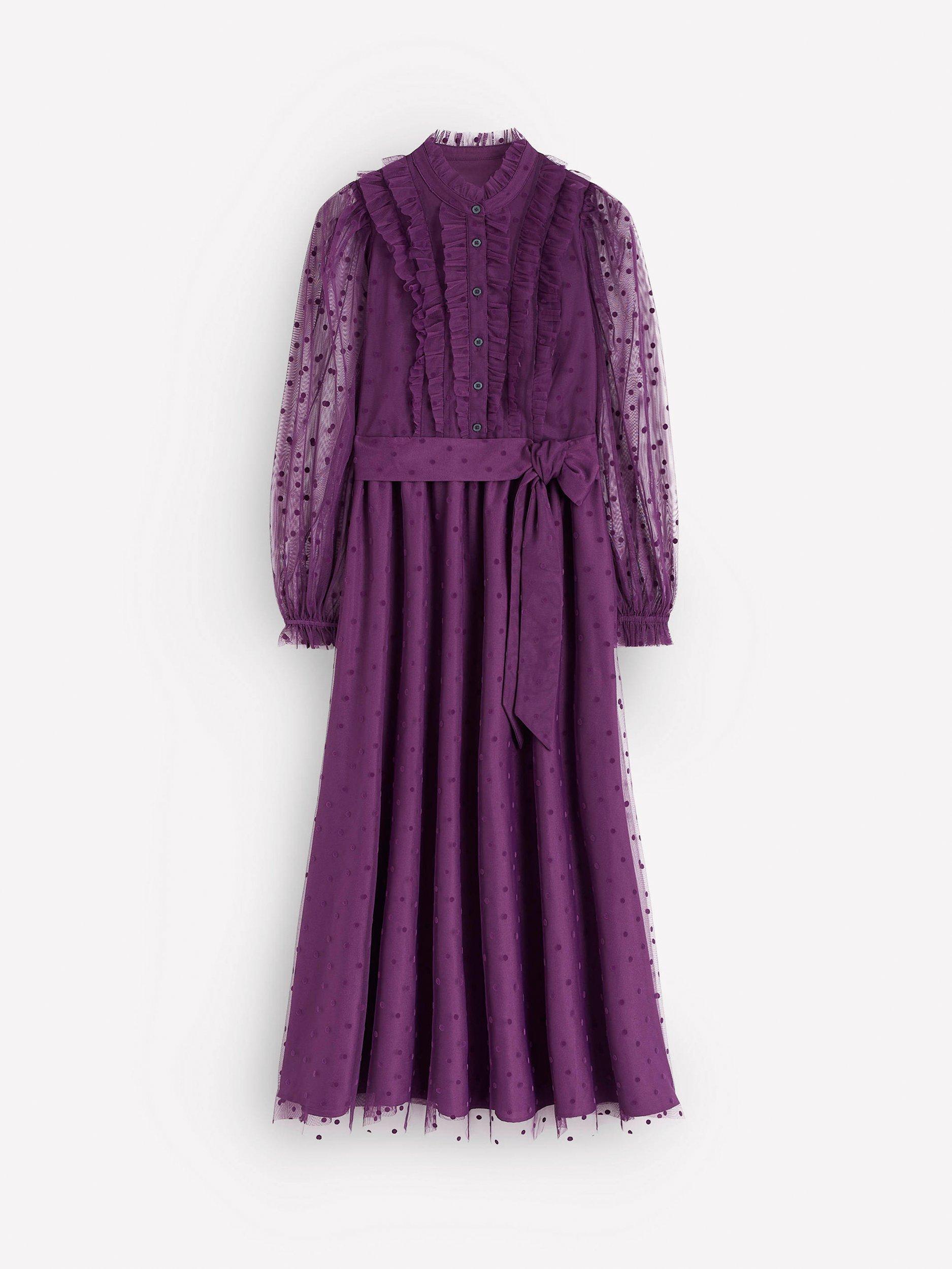 Product image 5 of 5, which shows Boden Tulle Ruffle Maxi Dress, Viola Purple, 8