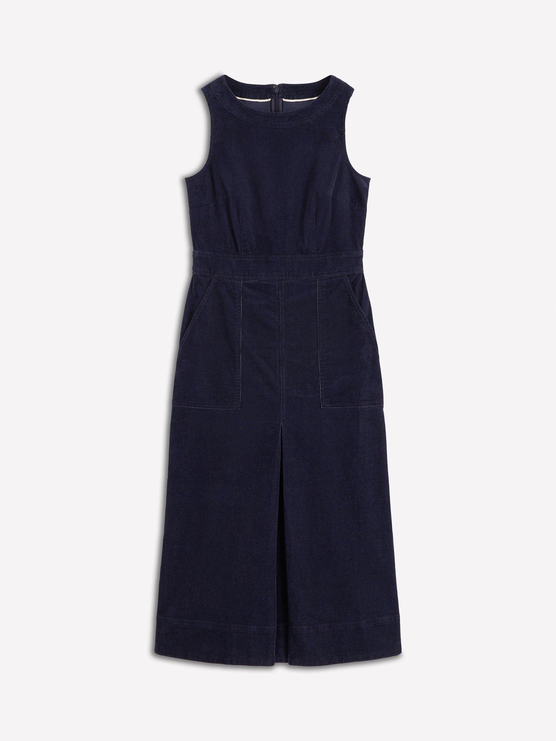 Product image 5 of 5, which shows Boden Ula Box Pleat Corduroy Midi Dress, Midnight Blue, 16