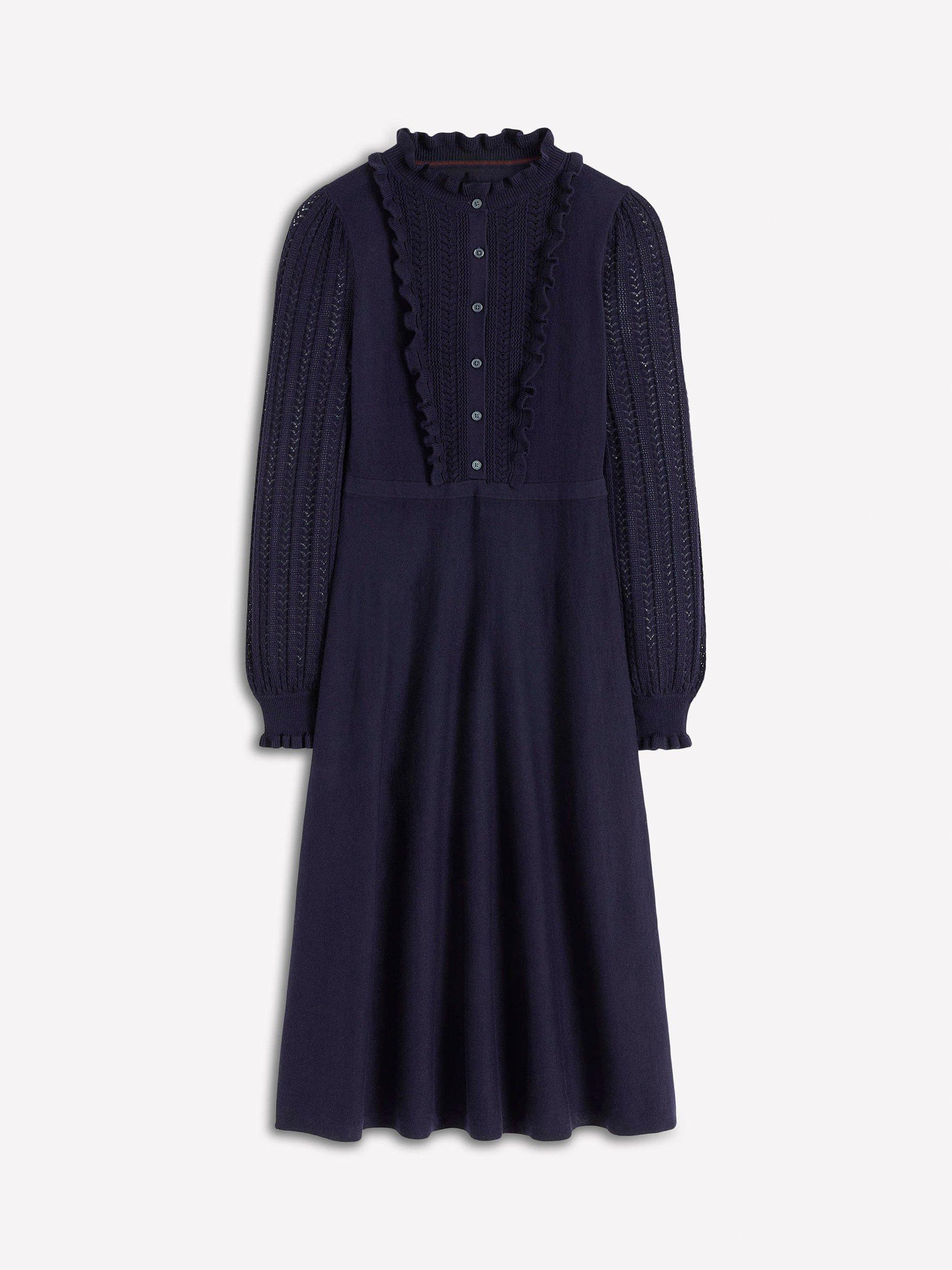 Product image 5 of 6, which shows Boden Winifred Frilled Knit Dress, Navy, 18