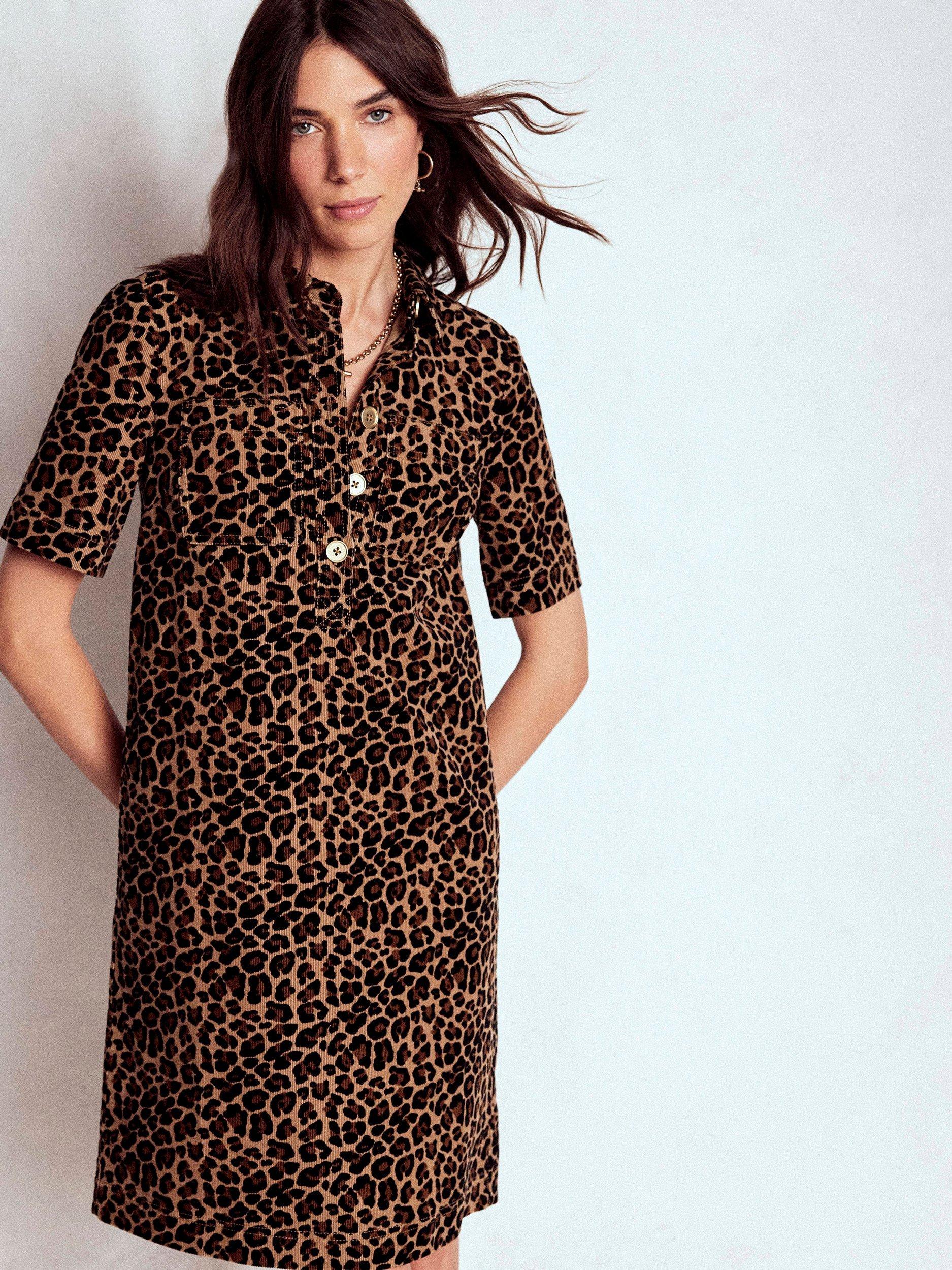 Boden Zia Animal Print Corduroy Pocket Shirt Dress, Multi